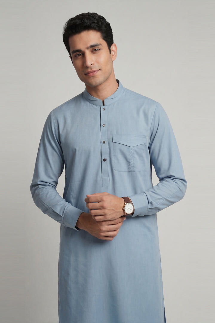 2 Piece - Naqsh Suit - 42608026 Blue Willow & Pine 2PC Non-Embroidered