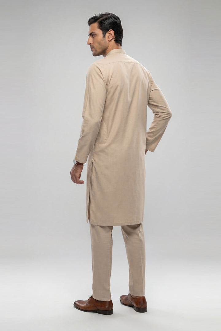 2 Piece - Naqsh Suit - 42608038 Beige Premium Lattha 2PC Non-Embroidered