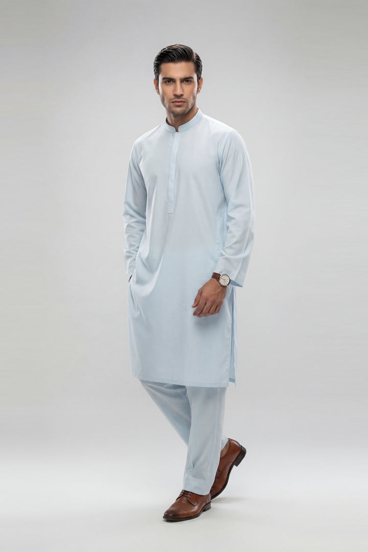 2 Piece - Naqsh Suit With Box - 42608046 Blue Cotton 2PC Non-Embroidered
