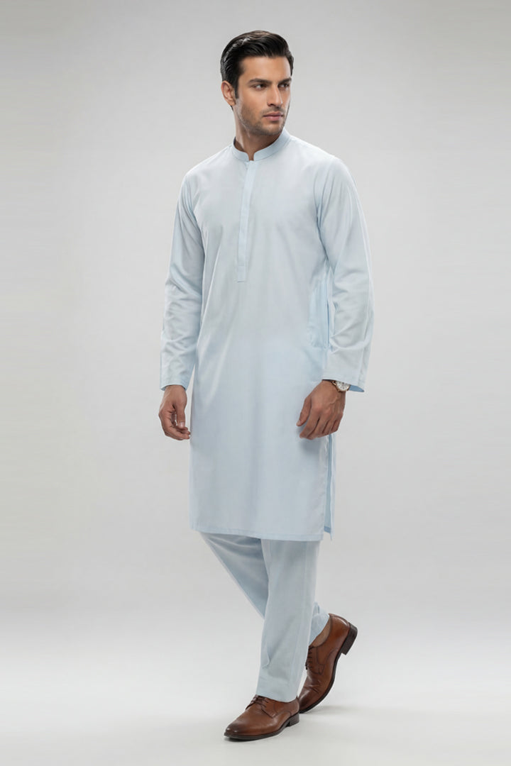 2 Piece - Naqsh Suit With Box - 42608046 Blue Cotton 2PC Non-Embroidered