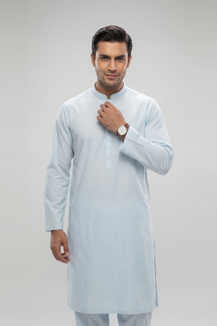 2 Piece - Naqsh Suit With Box - 42608046 Blue Cotton 2PC Non-Embroidered