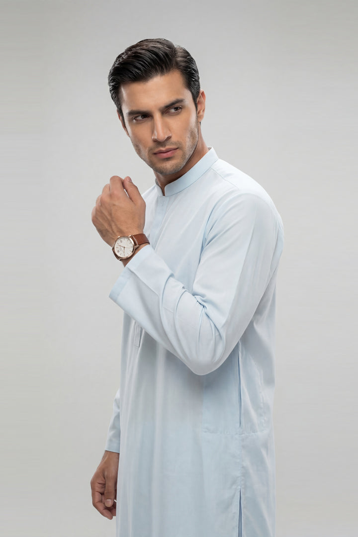 2 Piece - Naqsh Suit With Box - 42608046 Blue Cotton 2PC Non-Embroidered