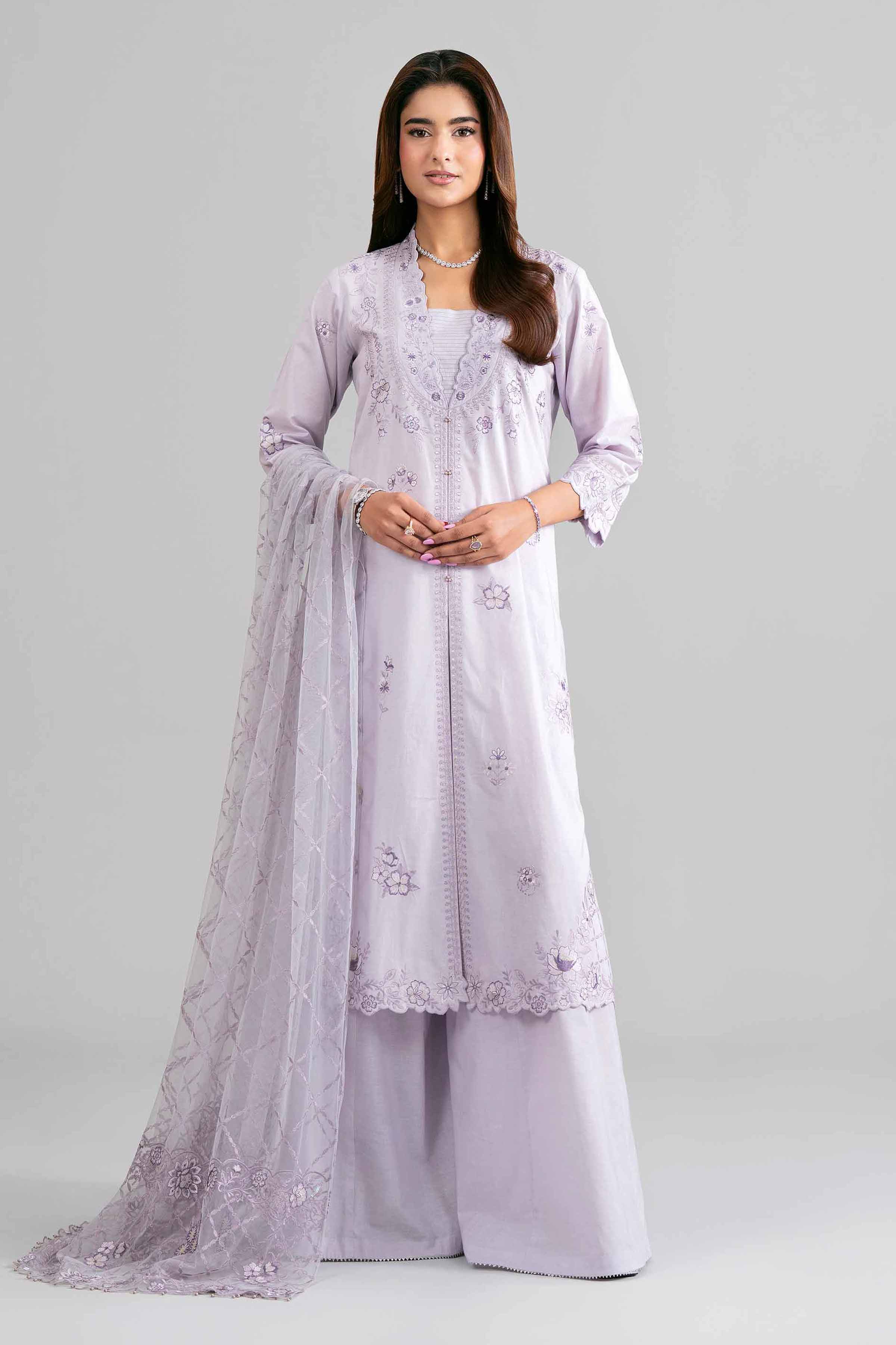 3 Piece - Embroidered Suit - 42619943 for Women - Ready to Stitch Collection | Nishat | Shop Online Purple Cambric 3 Pieces Embroidered