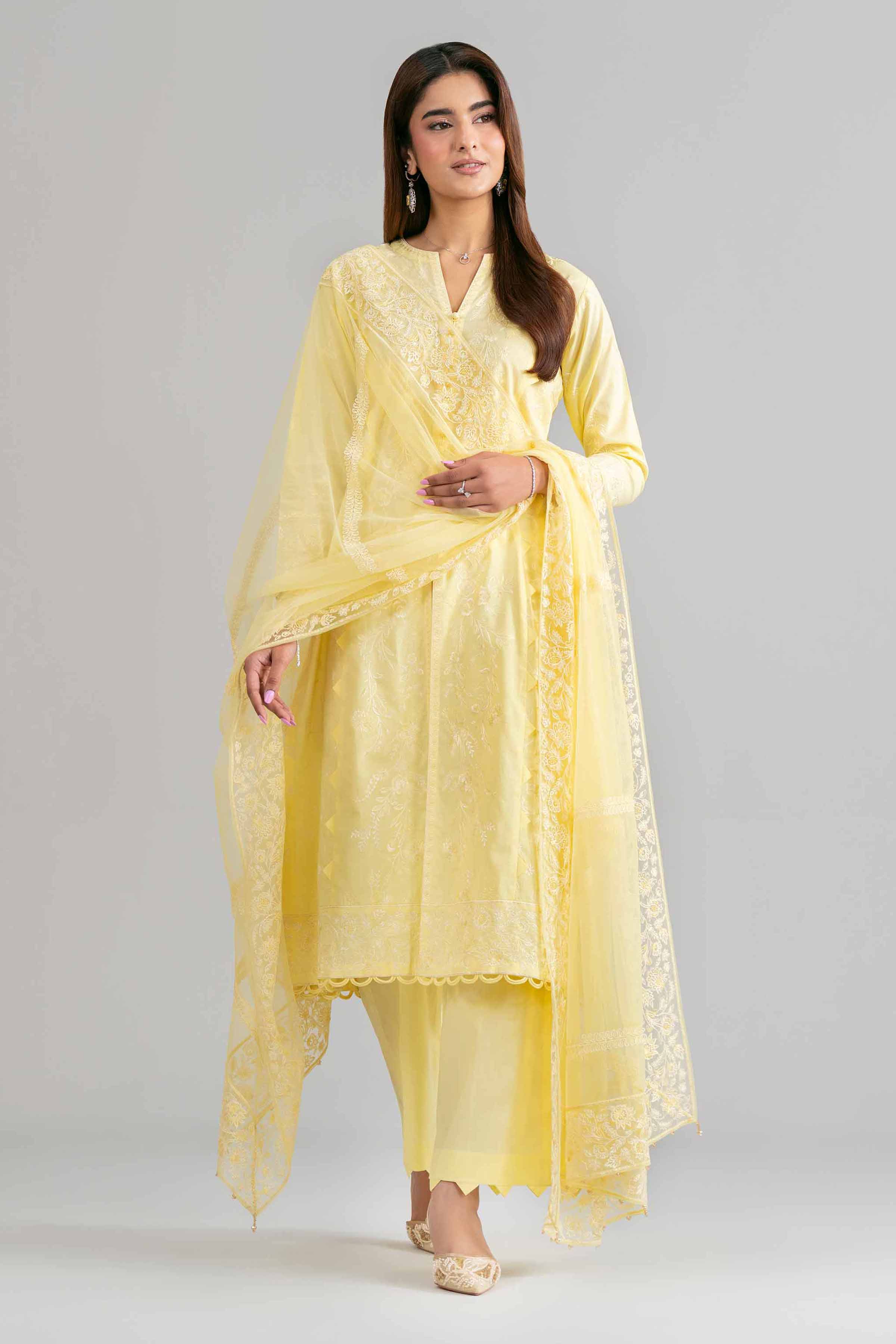 3 Piece - Embroidered Suit - 42619950 for Women - Ready to Stitch Collection | Nishat | Shop Online Yellow Cambric 3 Pieces Embroidered