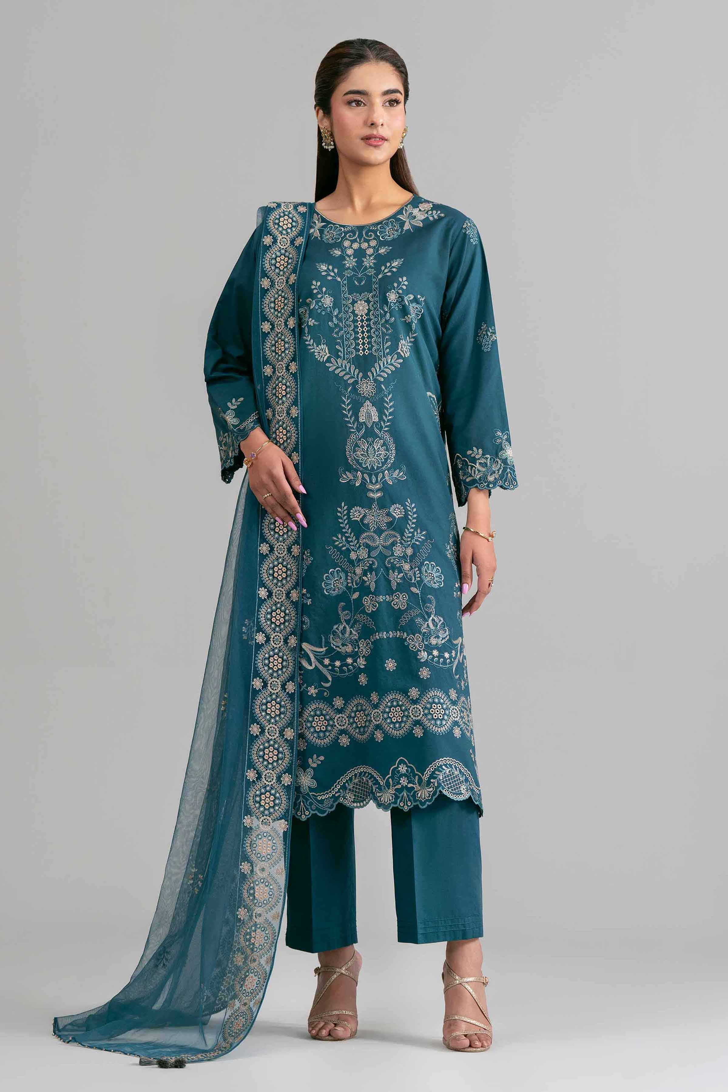 3 Piece - Embroidered Suit - 42619959 for Women - Ready to Stitch Collection | Nishat | Shop Online Green Cambric 3 Pieces Embroidered