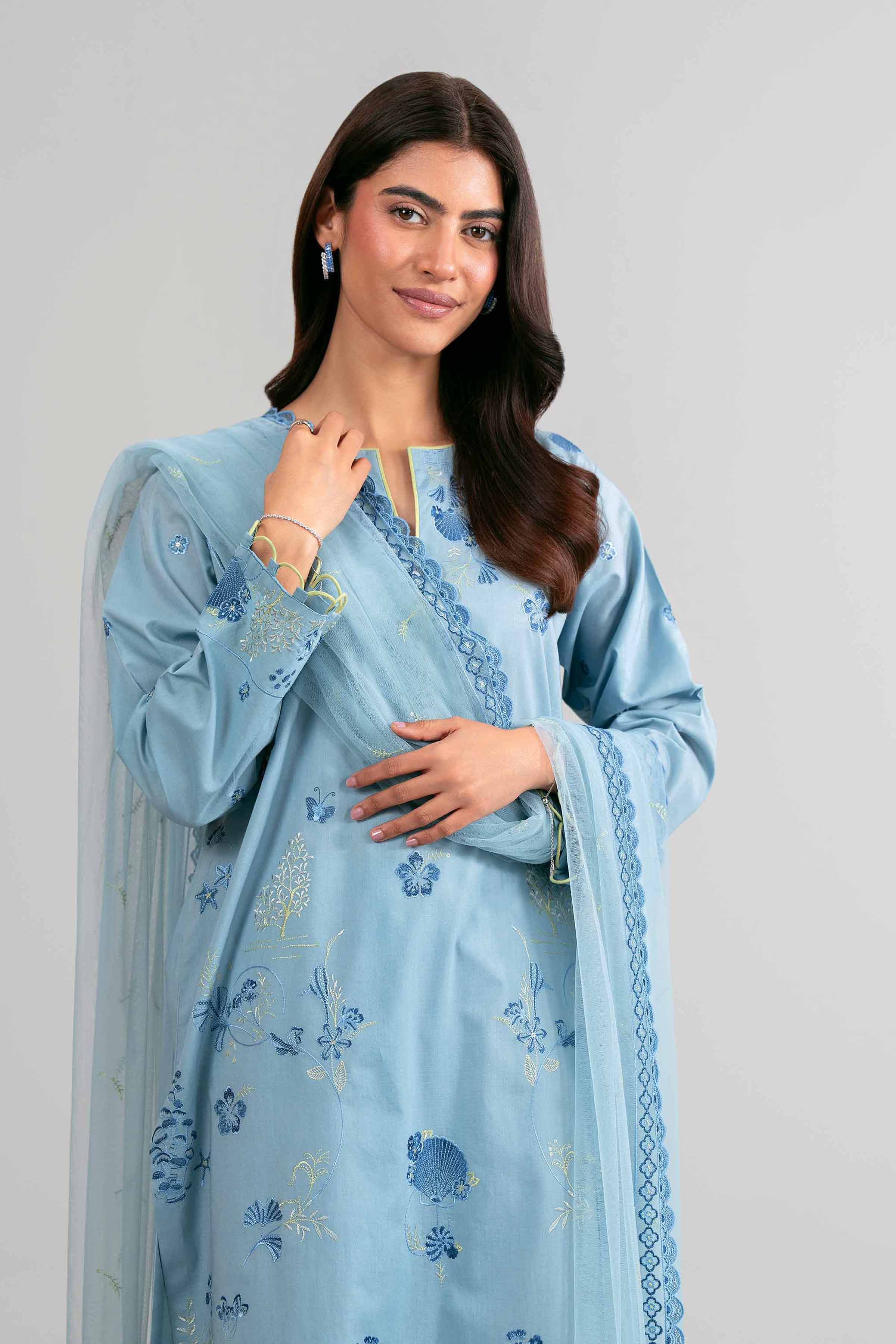 3 Piece - Embroidered Suit - 42619960 for Women - Ready to Stitch Collection | Nishat | Shop Online Blue Cambric 3 Pieces Embroidered