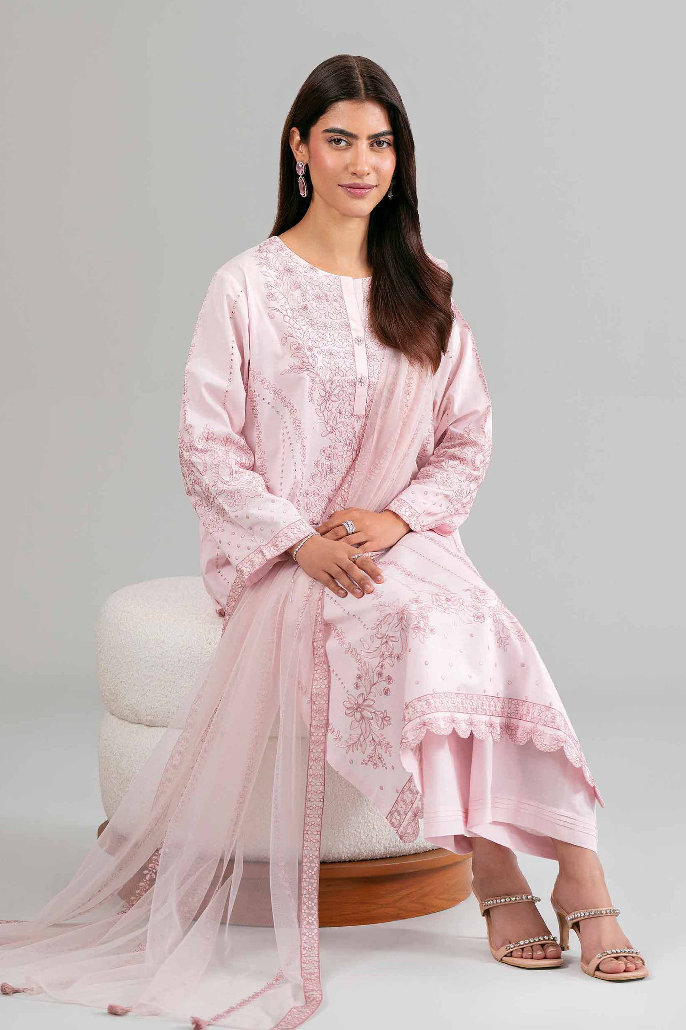 3 Piece - Embroidered Suit - 42619961 for Women - Ready to Stitch Collection | Nishat | Shop Online Pink Cambric 3 Pieces Embroidered