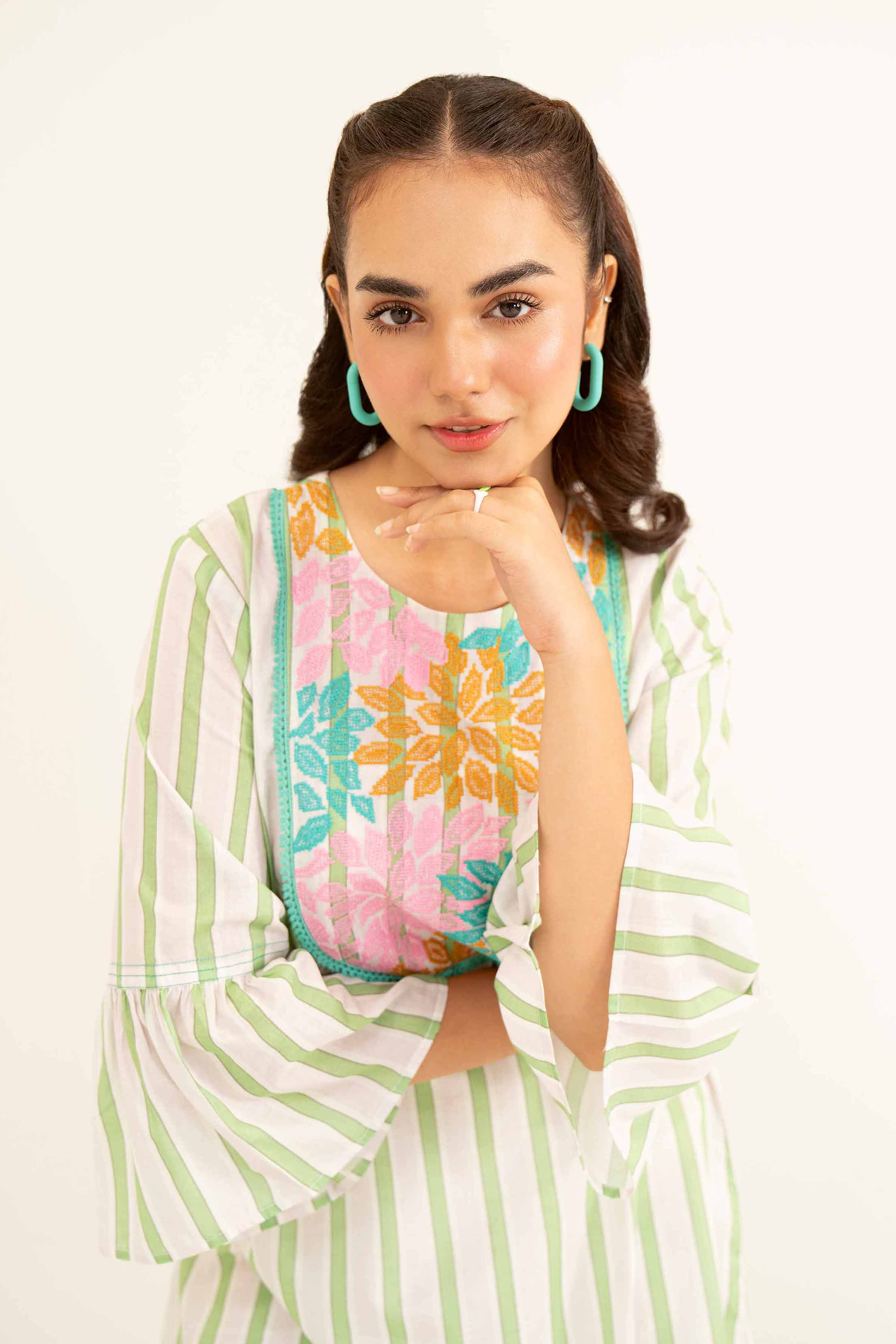 Printed Embroidered Dress- AS24-94