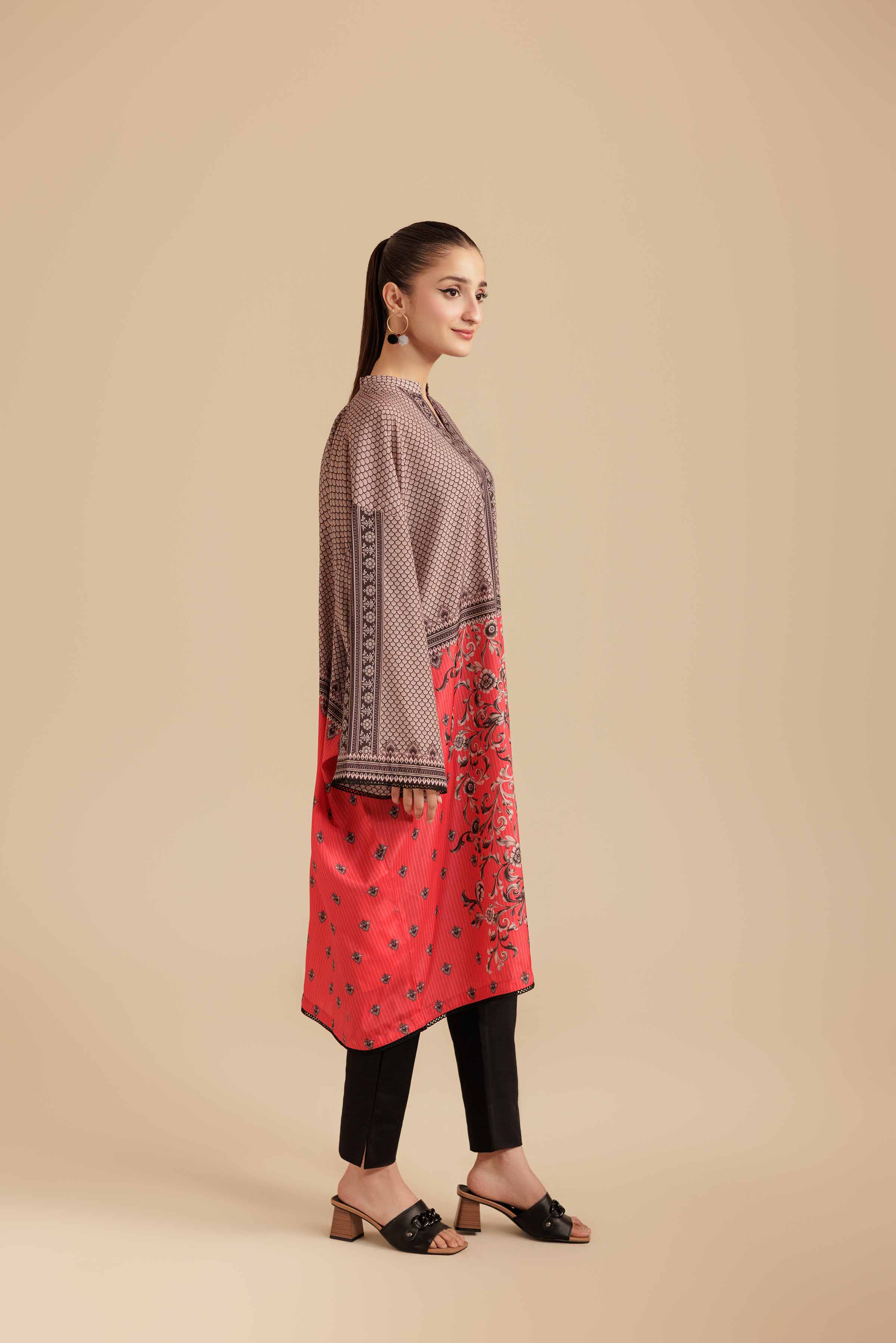 NISHATUAE - Red Printed Silk Ready to wear Tunic