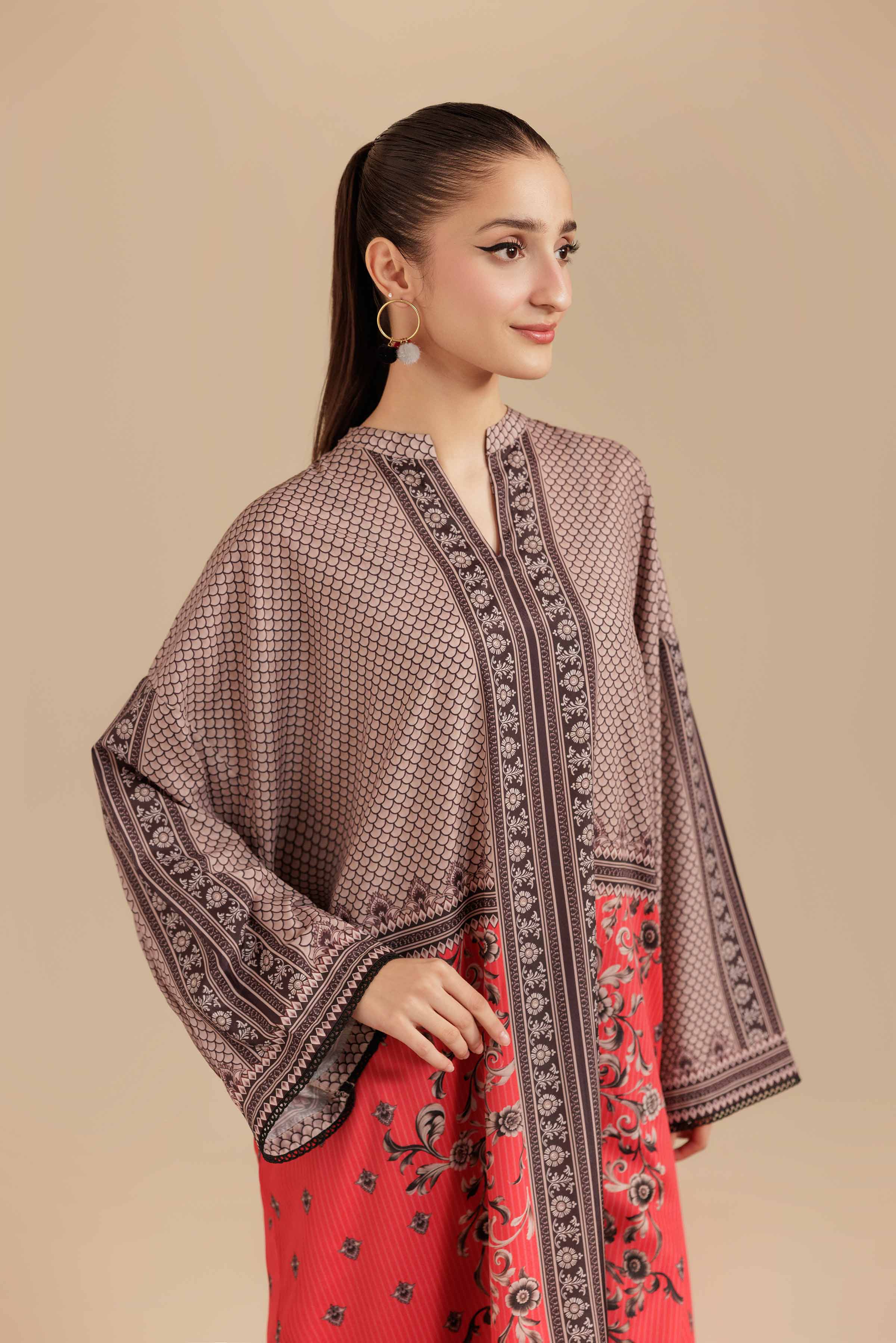 NISHATUAE - Red Printed Silk Ready to wear Tunic