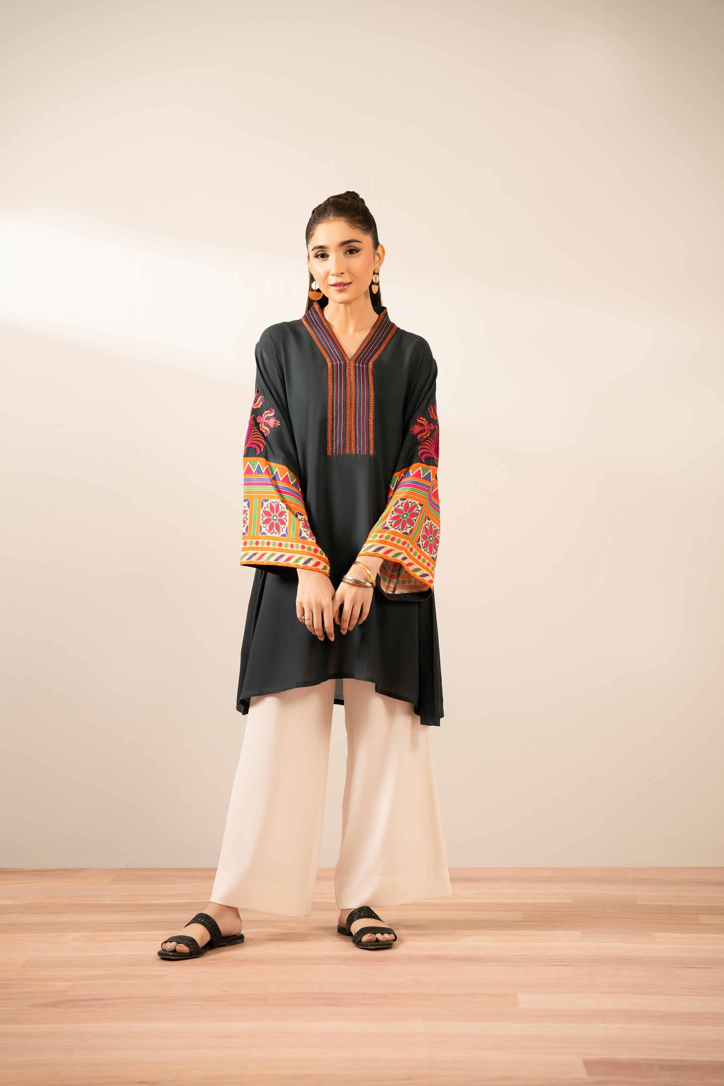 NISHATUAE - Black Embroidered Cambric Ready to wear Tunic
