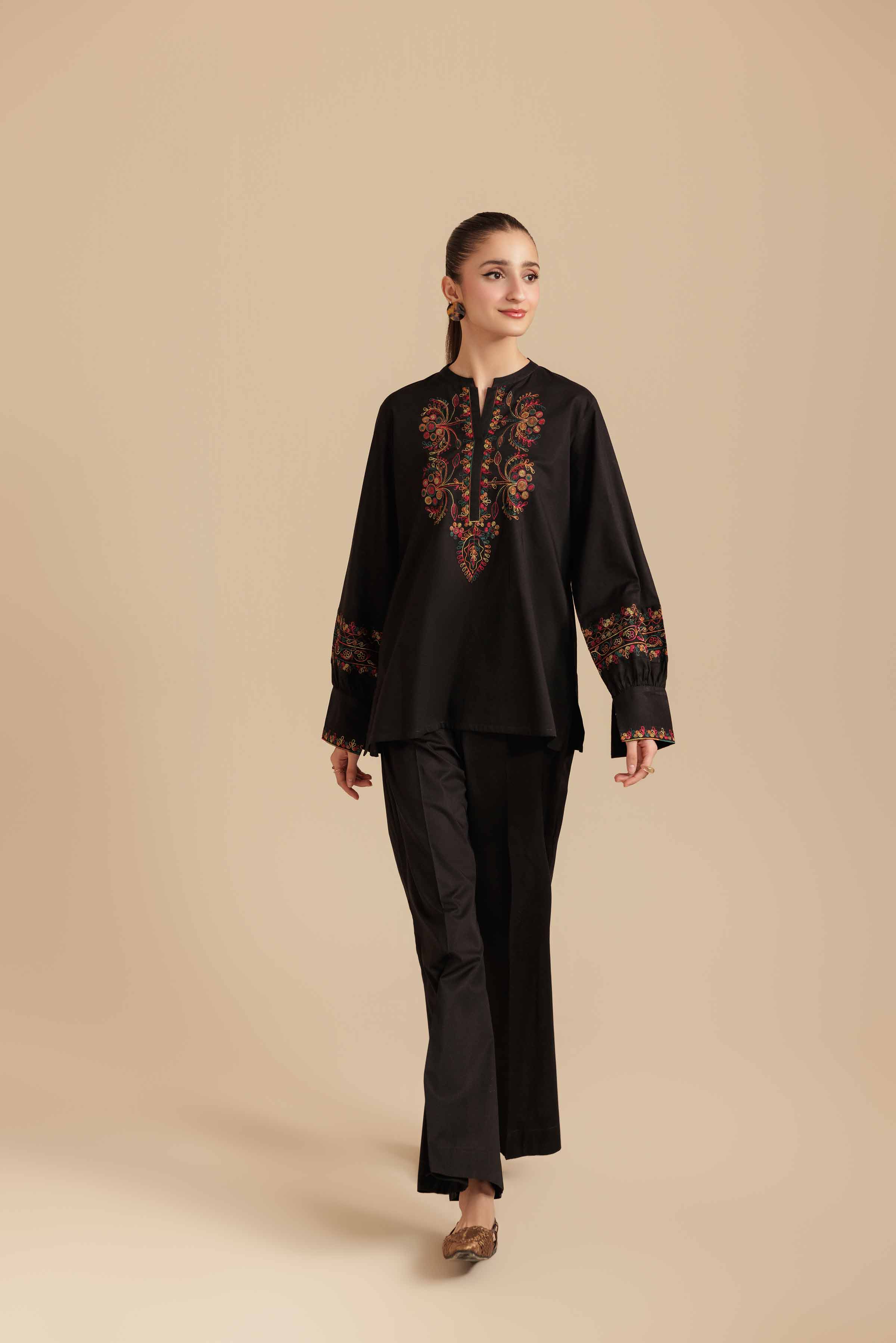 NISHATUAE - Black Embroidered Cambric 2-piece Ready to wear Dress