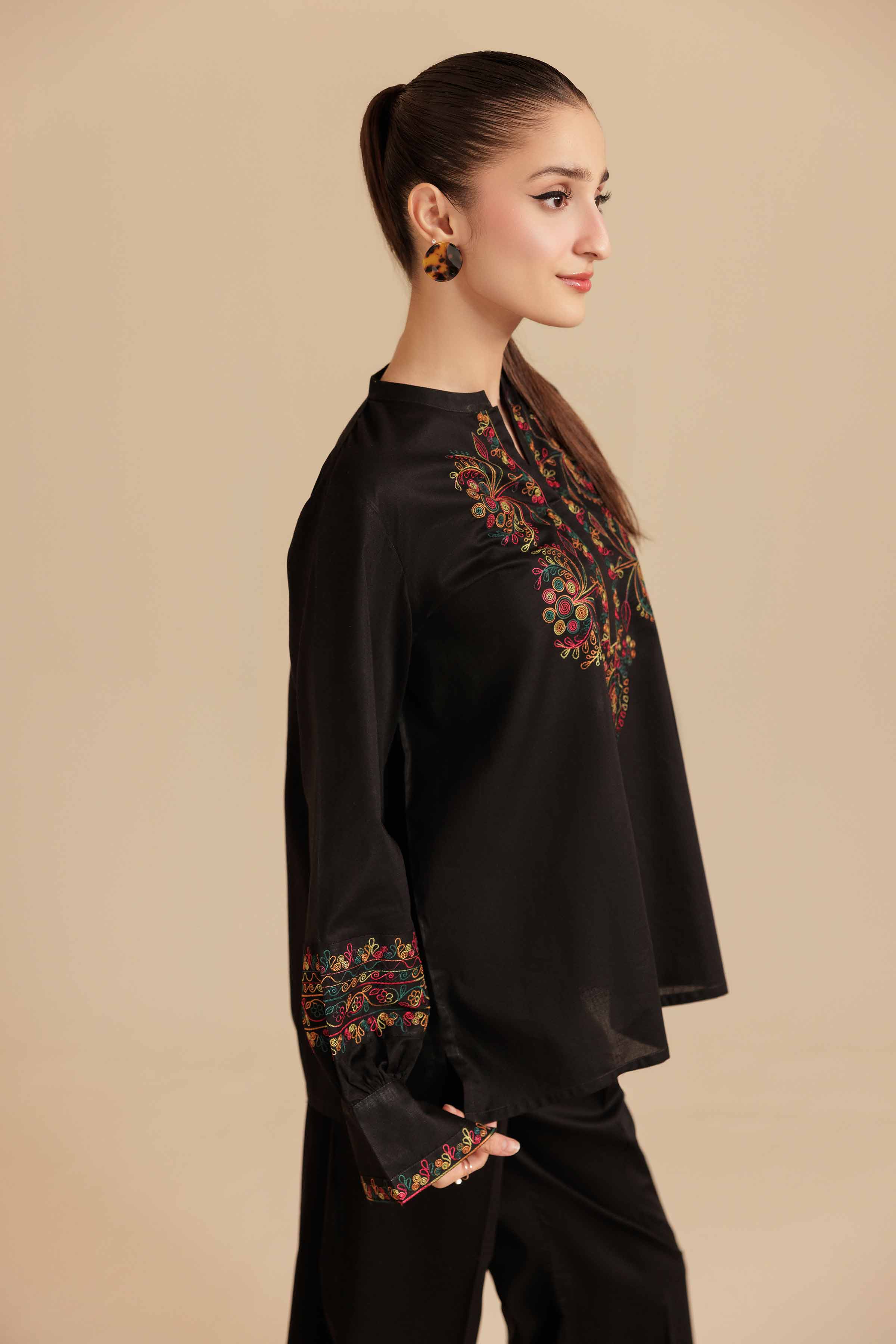 NISHATUAE - Black Embroidered Cambric 2-piece Ready to wear Dress