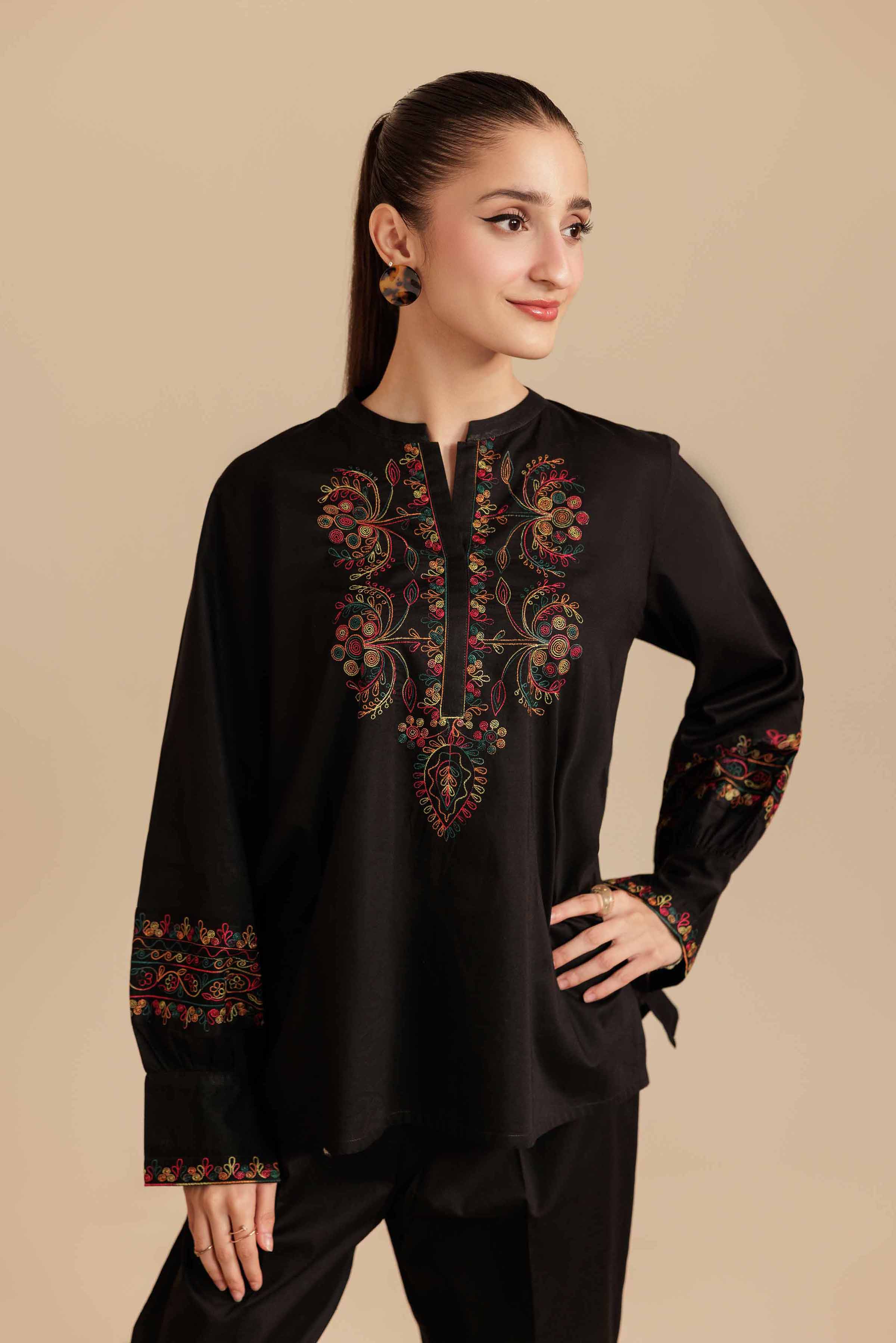 NISHATUAE - Black Embroidered Cambric 2-piece Ready to wear Dress