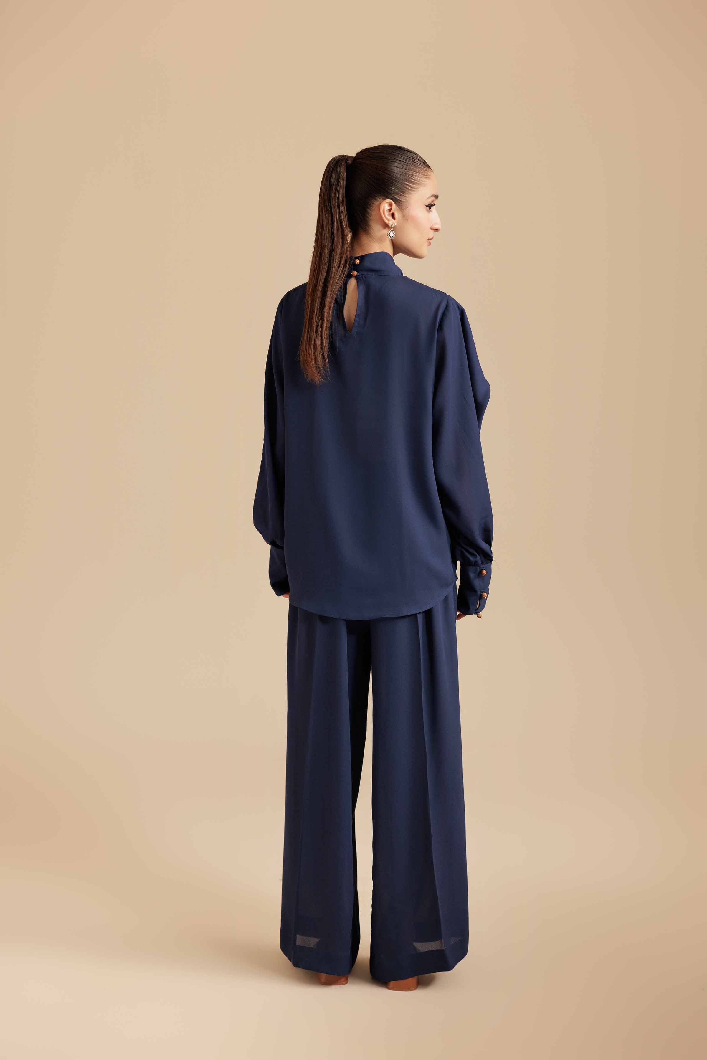 NishatUAE - Blue Solid Georgette 2-piece Ready To Wear Dress