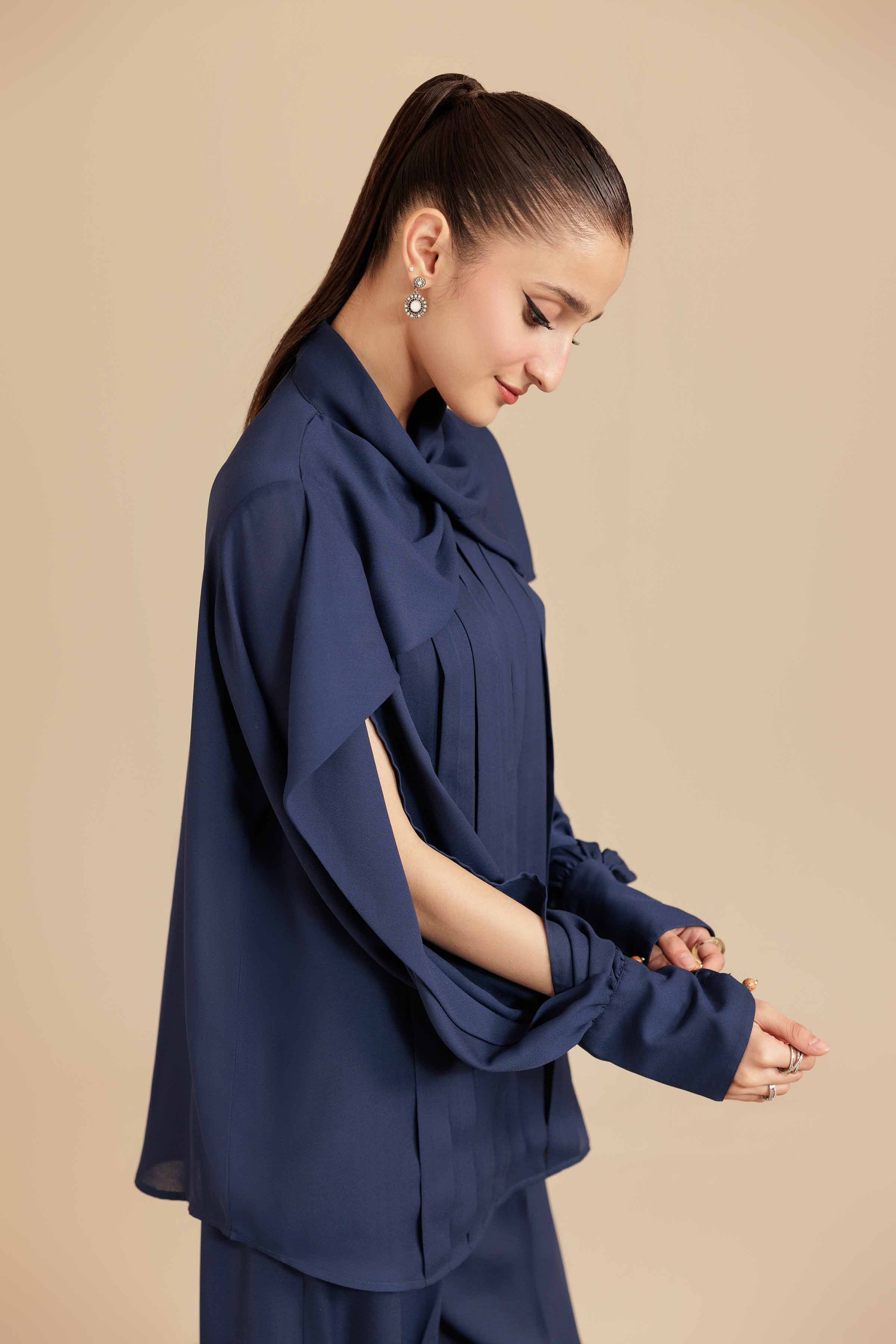 NishatUAE - Blue Solid Georgette 2-piece Ready To Wear Dress