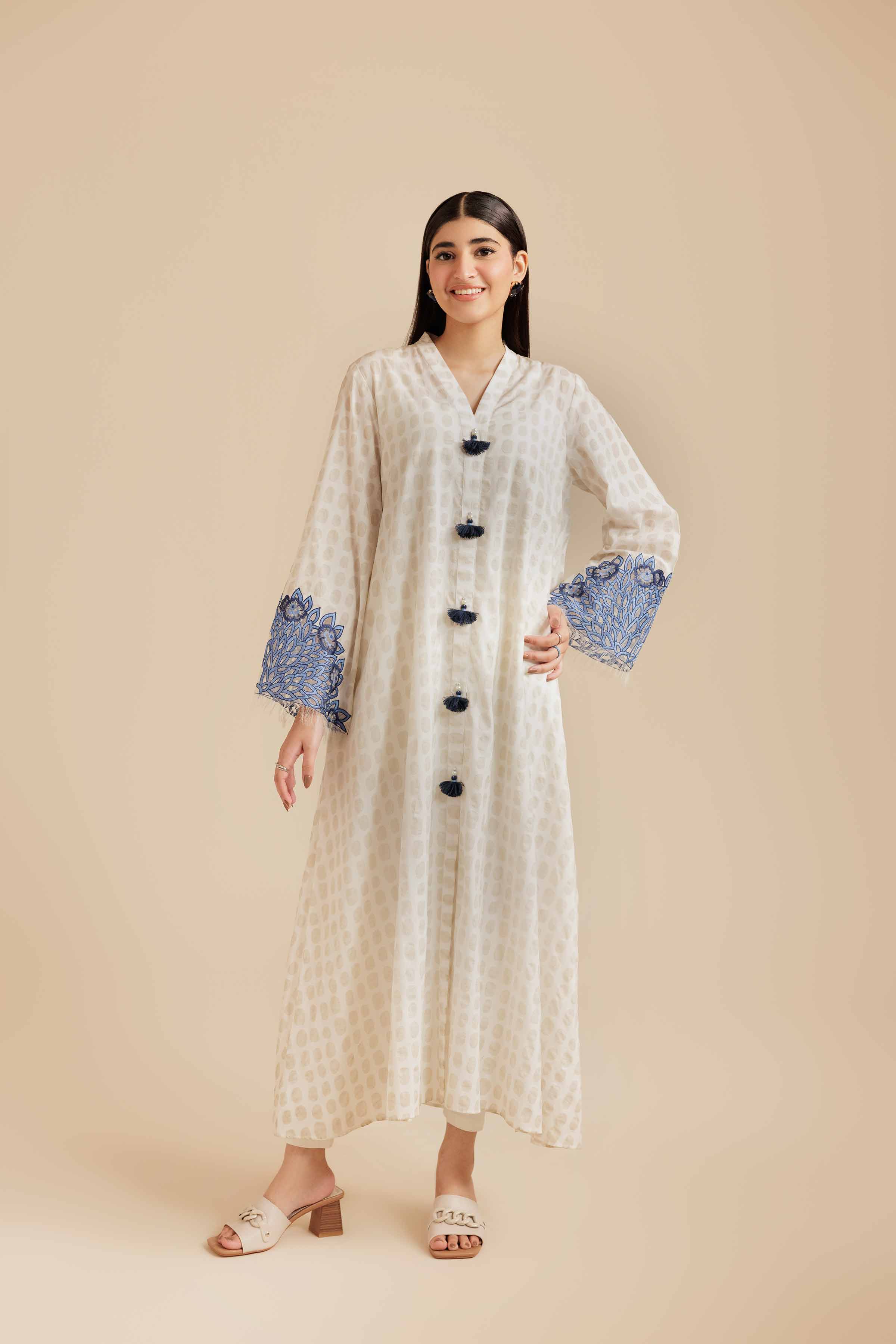 NISHATUAE - White Embroidered Burnout Ready to wear Shirt