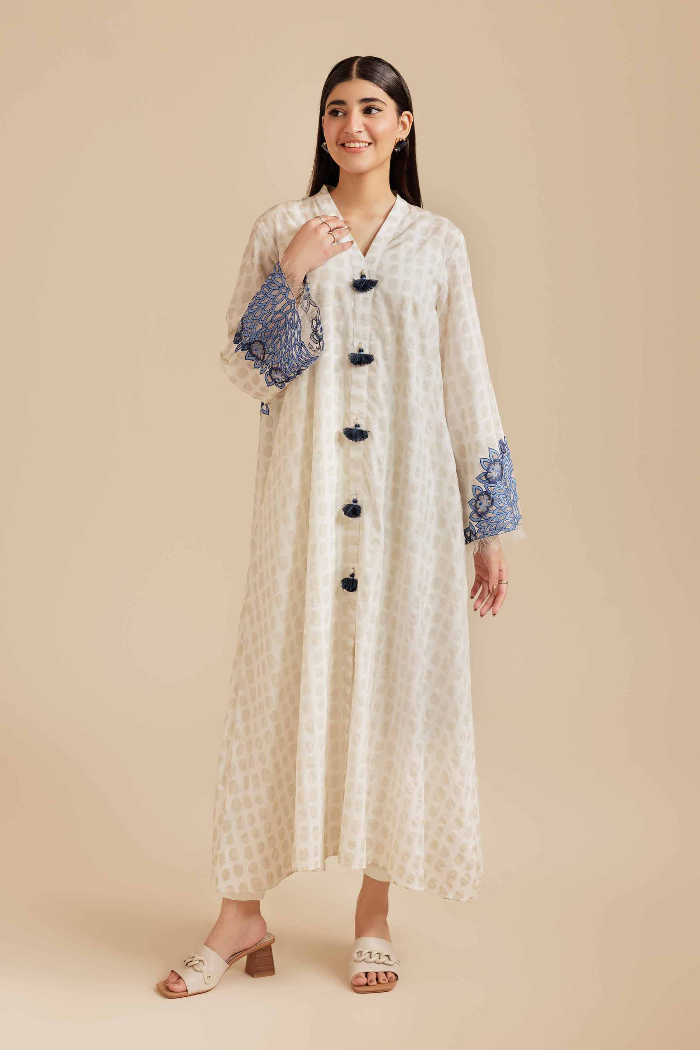 NISHATUAE - White Embroidered Burnout Ready to wear Shirt