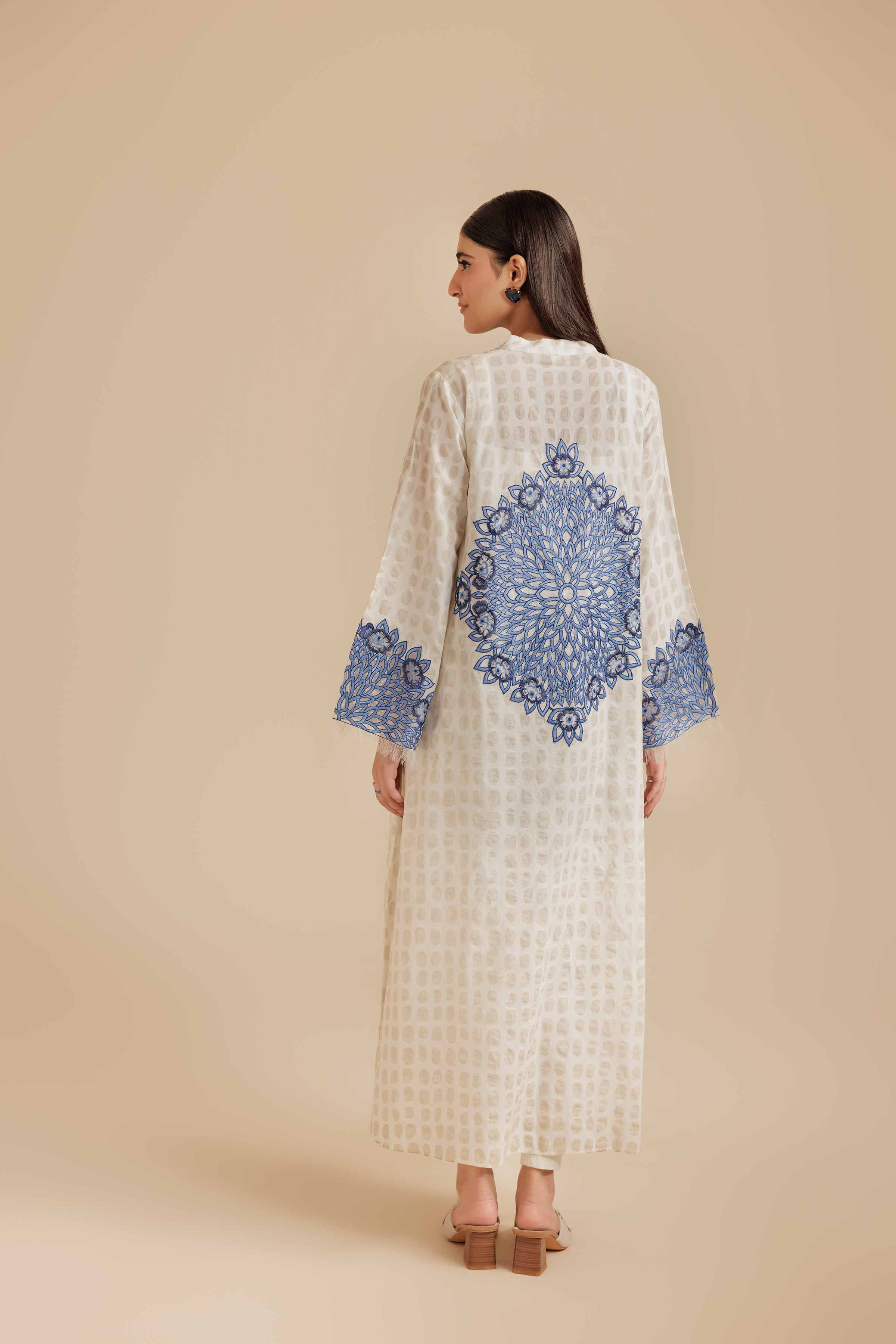 NISHATUAE - White Embroidered Burnout Ready to wear Shirt
