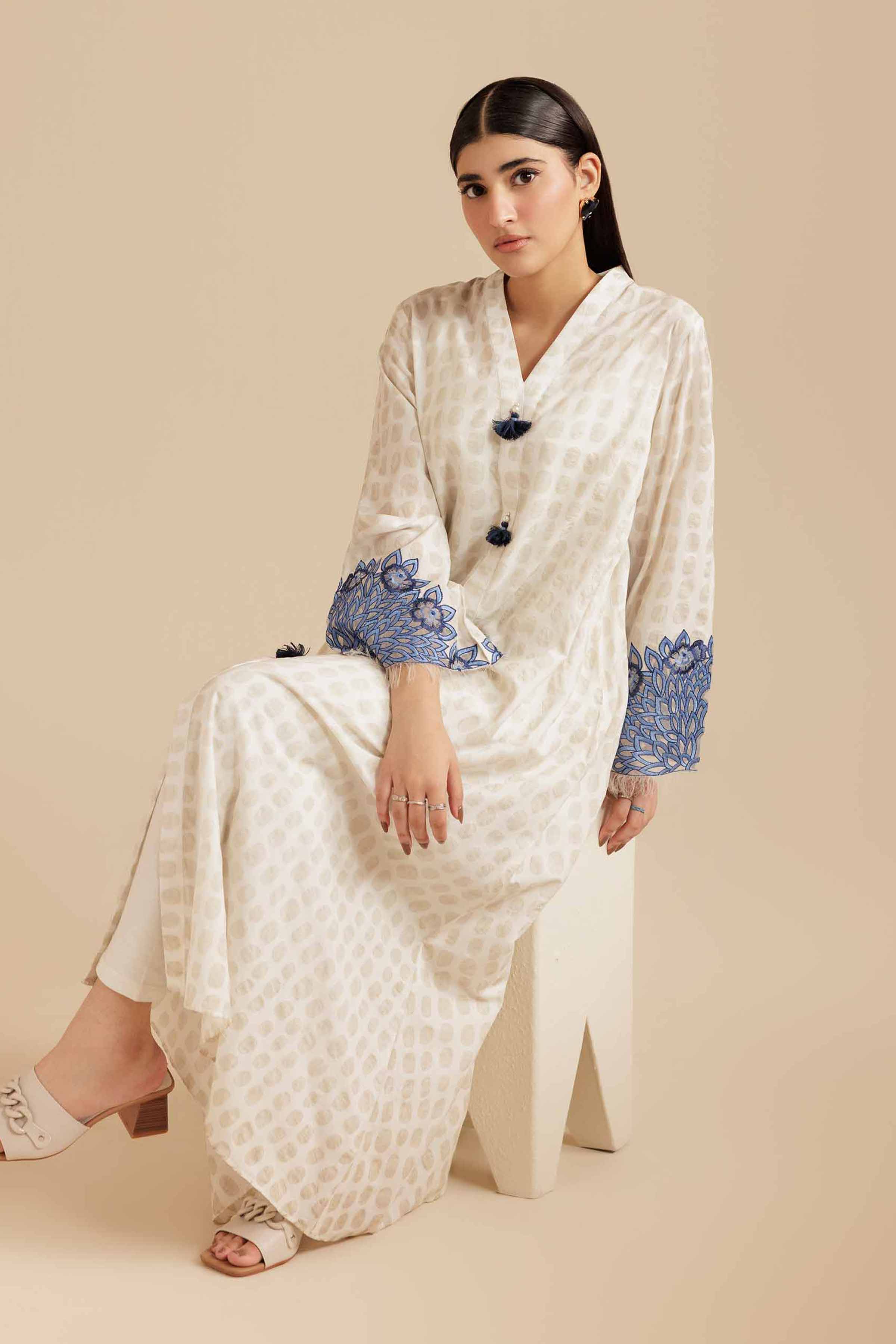 NISHATUAE - White Embroidered Burnout Ready to wear Shirt