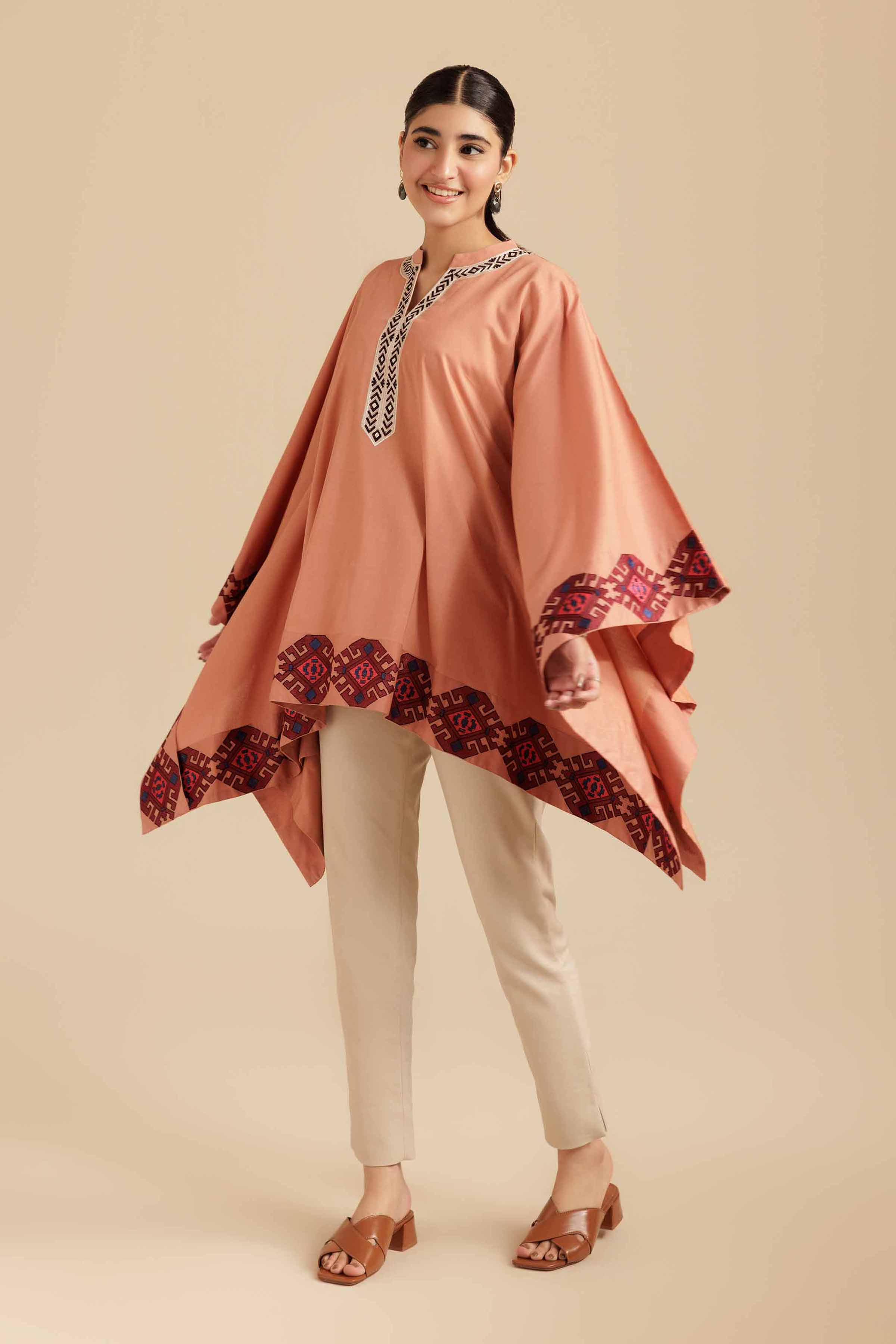 NISHATUAE - Rust Embroidered Cambric Ready to wear Tunic