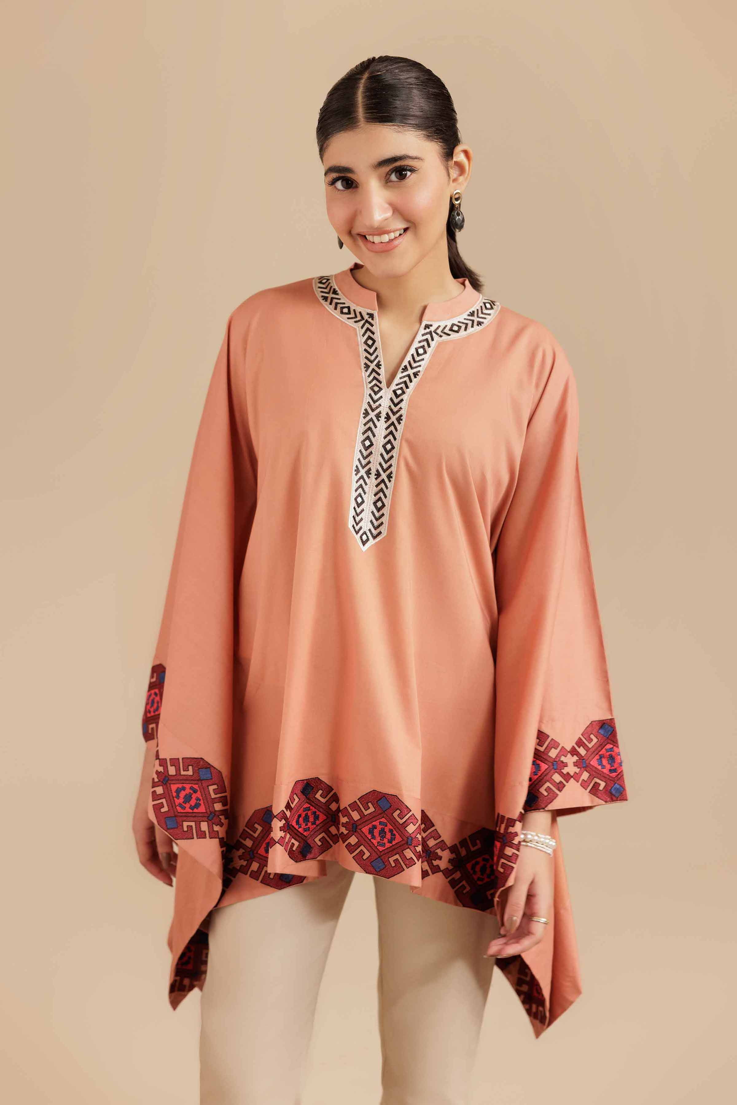 NISHATUAE - Rust Embroidered Cambric Ready to wear Tunic