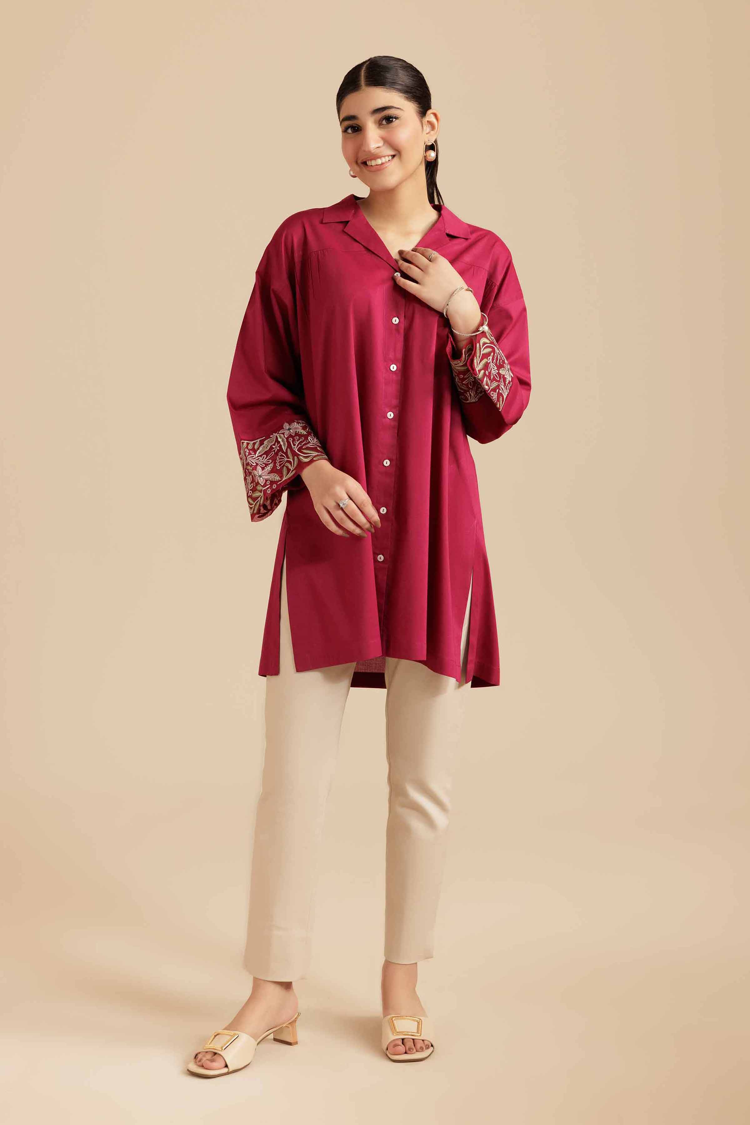 NISHATUAE - Purple Embroidered Cambric Ready to wear Tunic