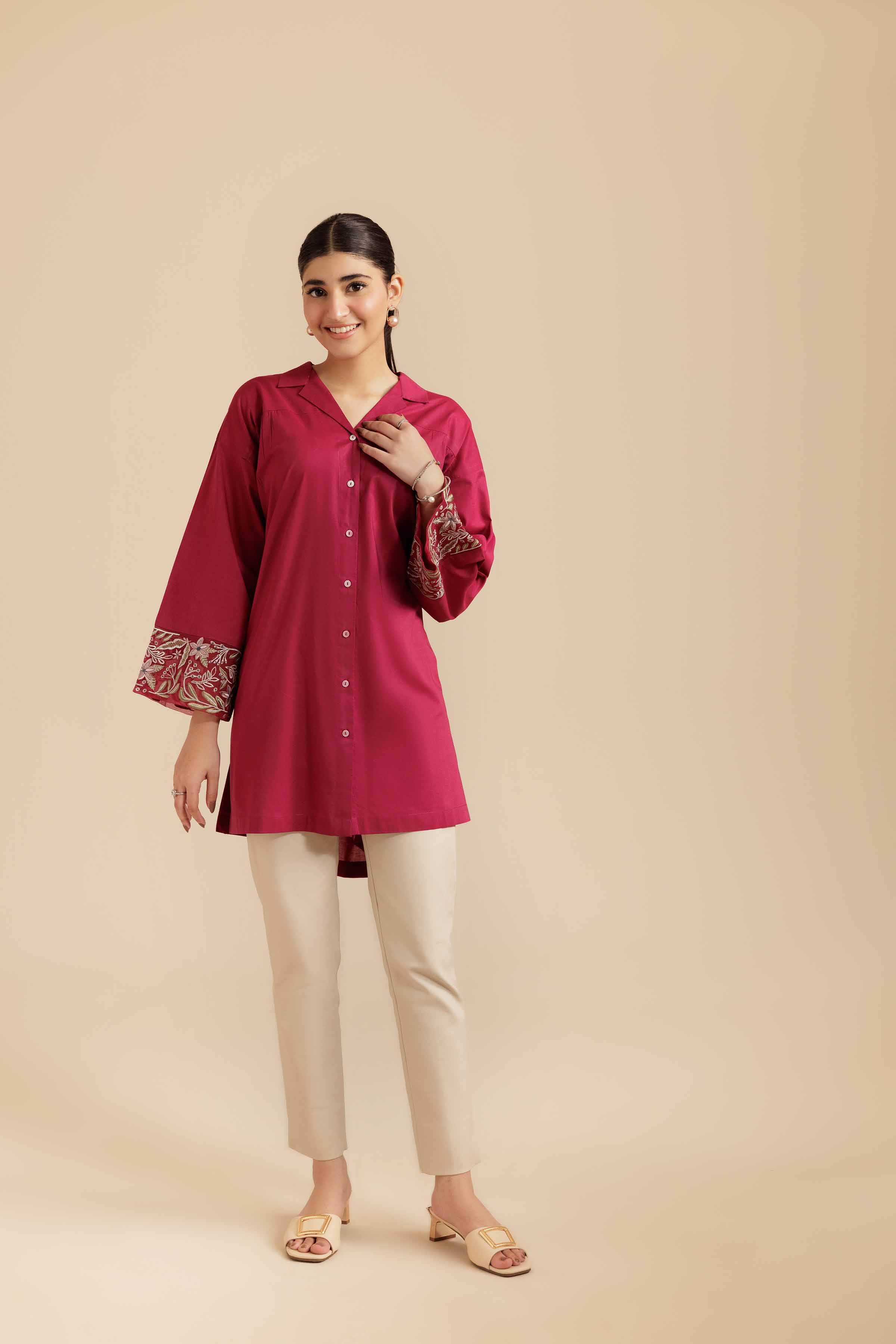 NISHATUAE - Purple Embroidered Cambric Ready to wear Tunic