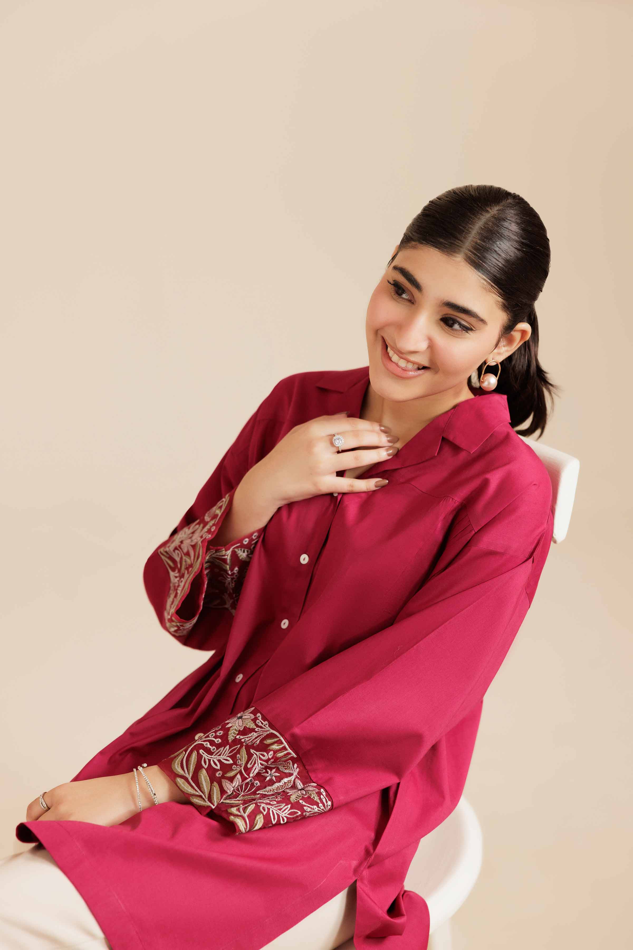 NISHATUAE - Purple Embroidered Cambric Ready to wear Tunic