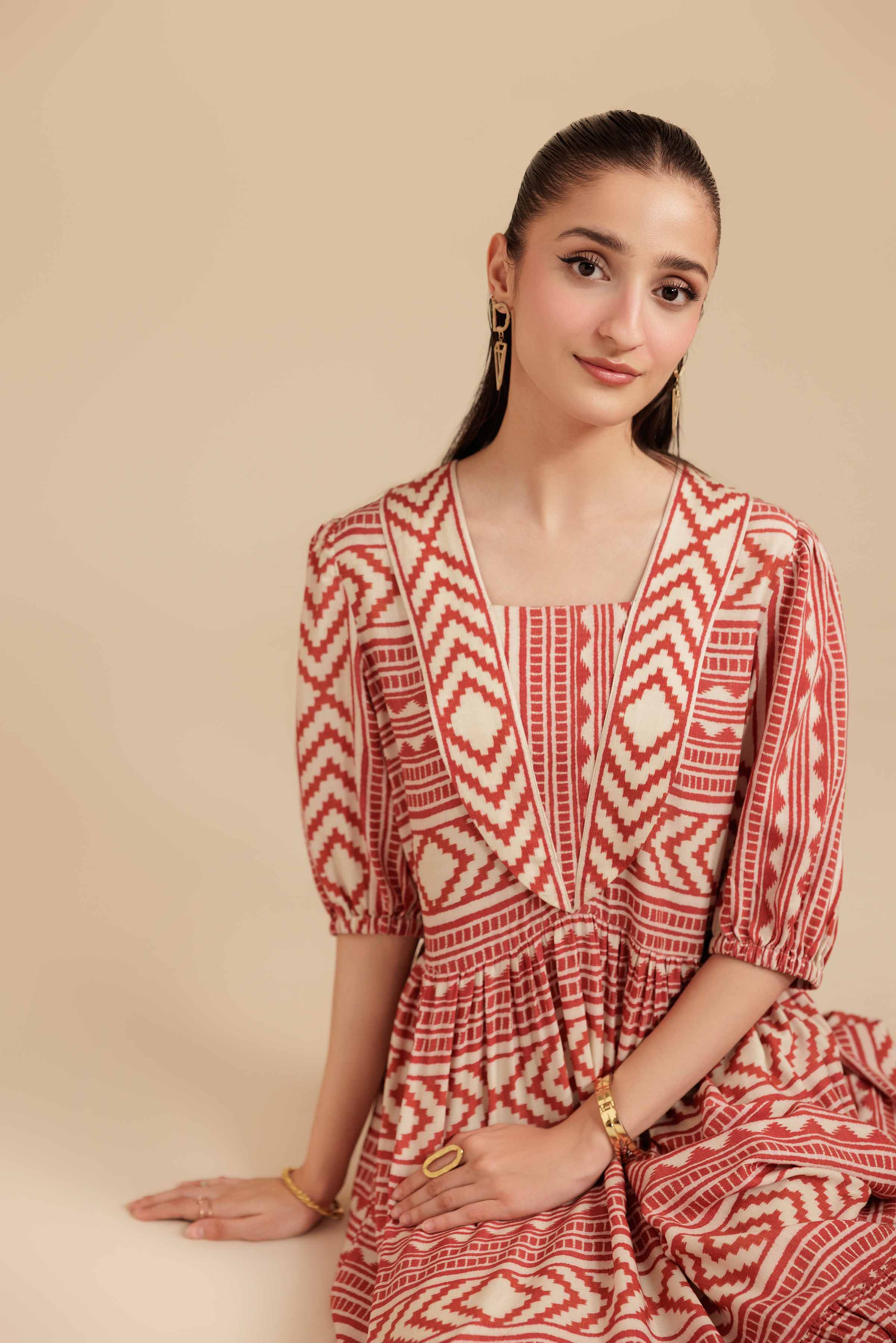 NISHATUAE - Rust Printed Lawn Ready to wear Dress