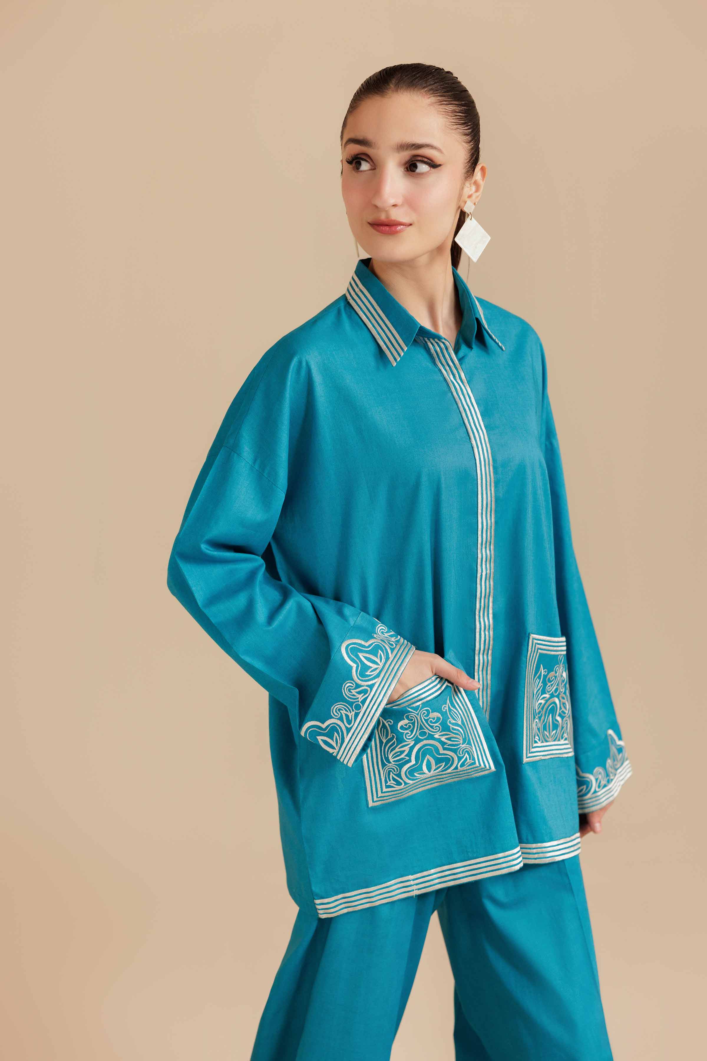 NISHATUAE - Blue Embroidered Cambric 2-piece Ready to wear Dress