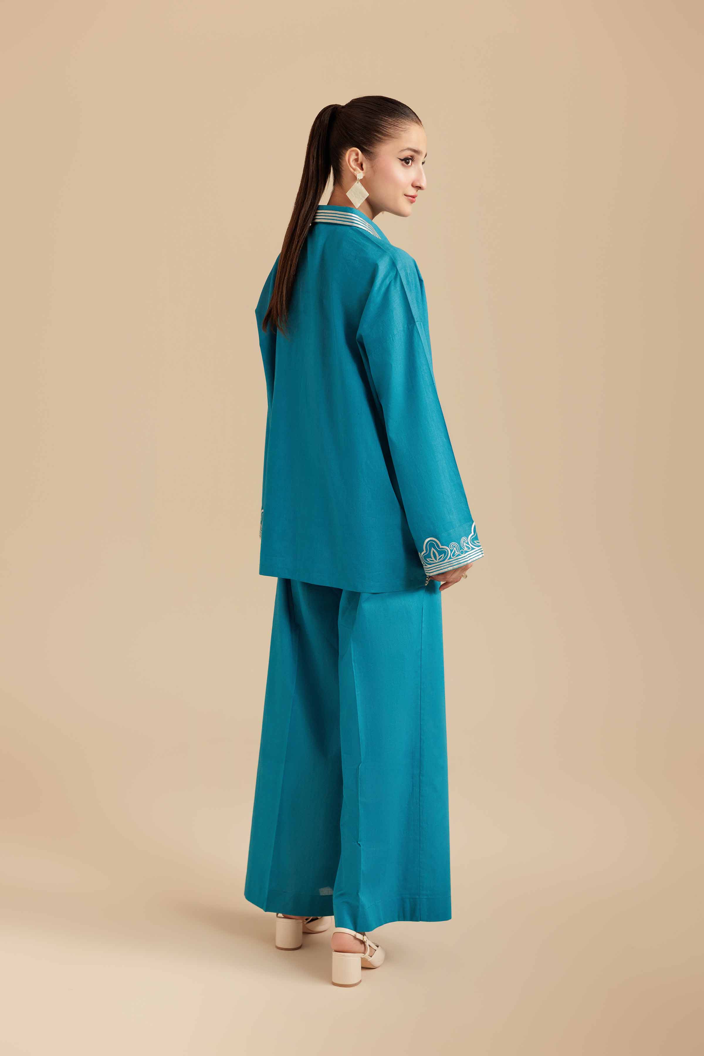 NISHATUAE - Blue Embroidered Cambric 2-piece Ready to wear Dress