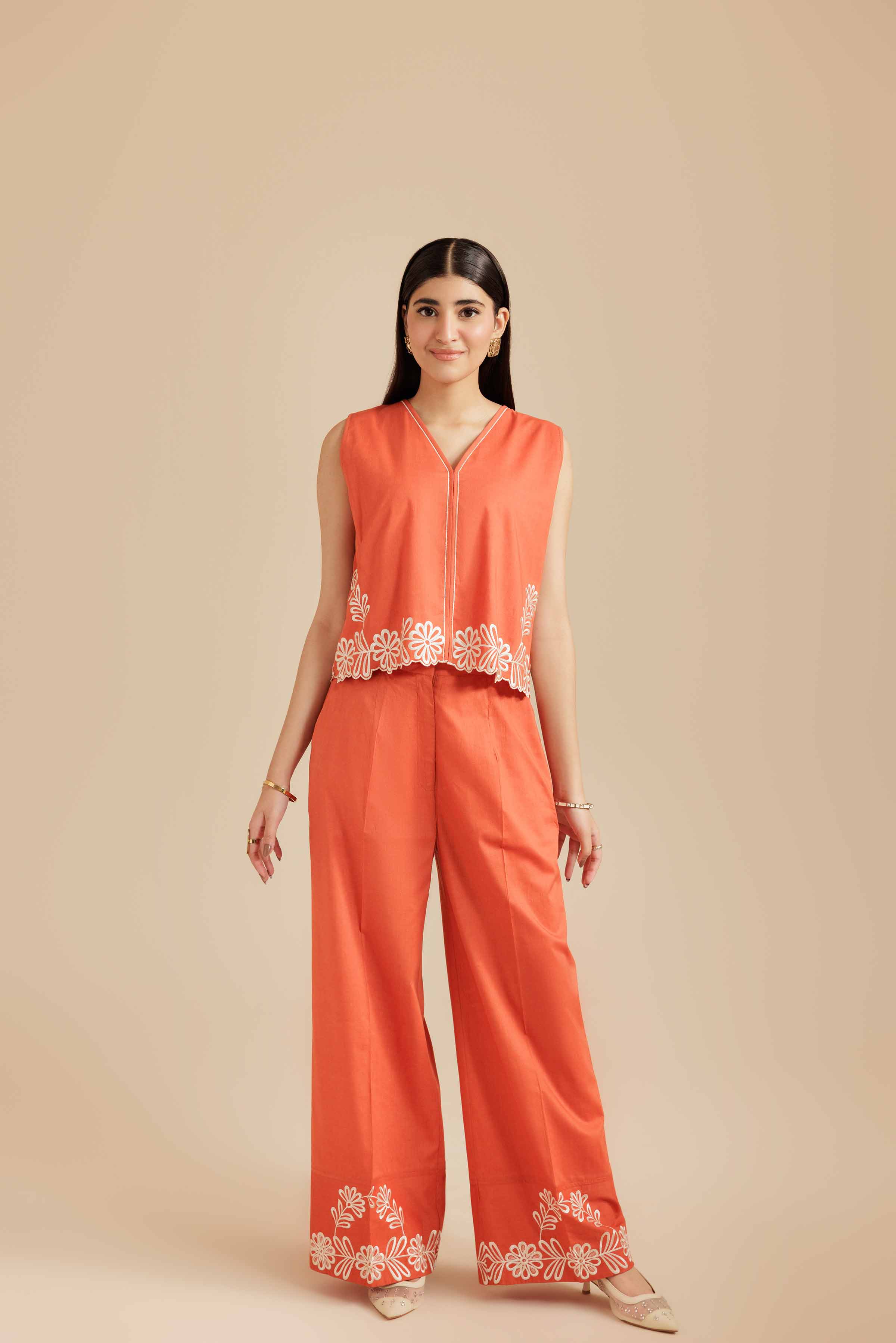 NISHATUAE - Rust Embroidered Cambric 2-piece Ready to wear Dress