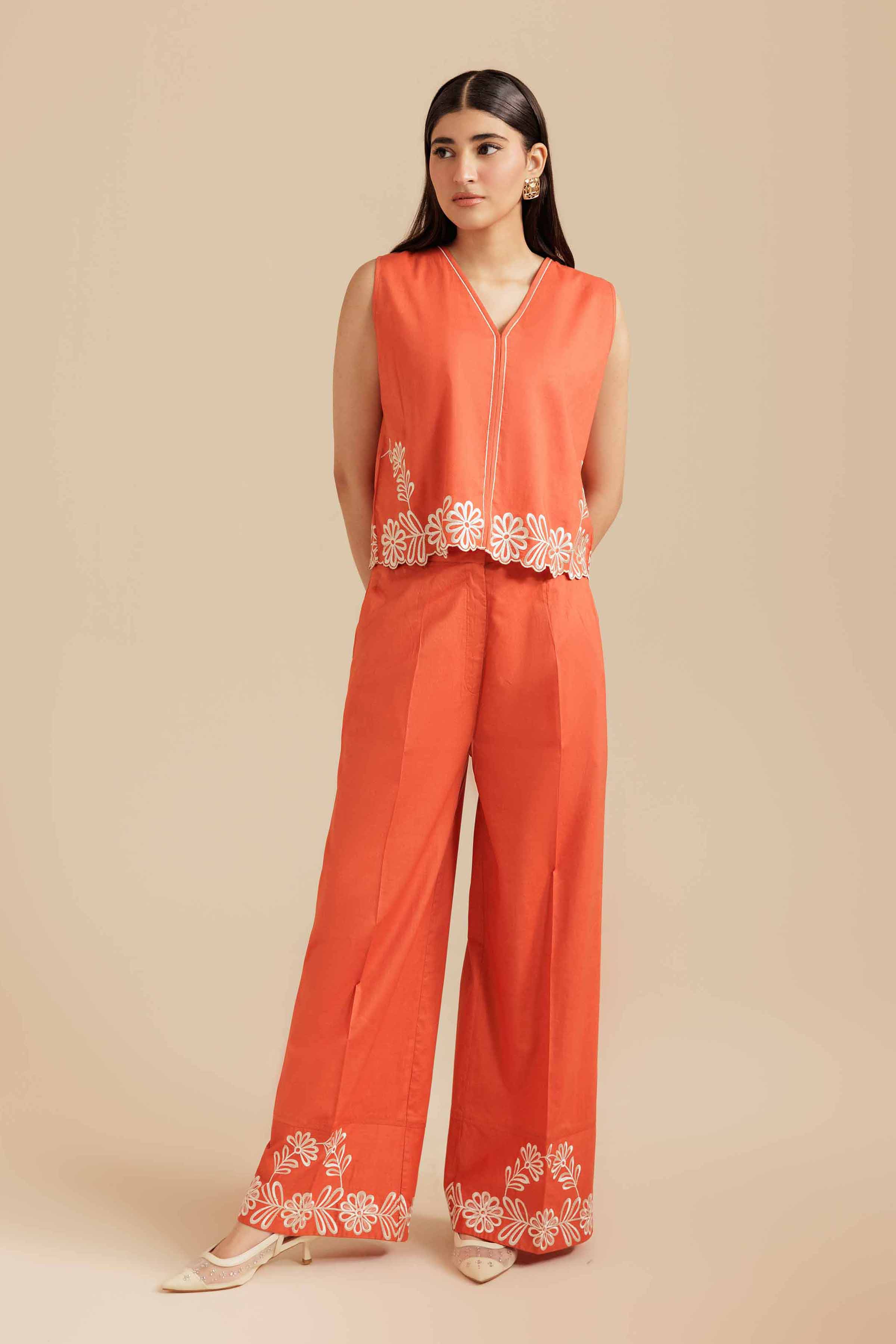 NISHATUAE - Rust Embroidered Cambric 2-piece Ready to wear Dress