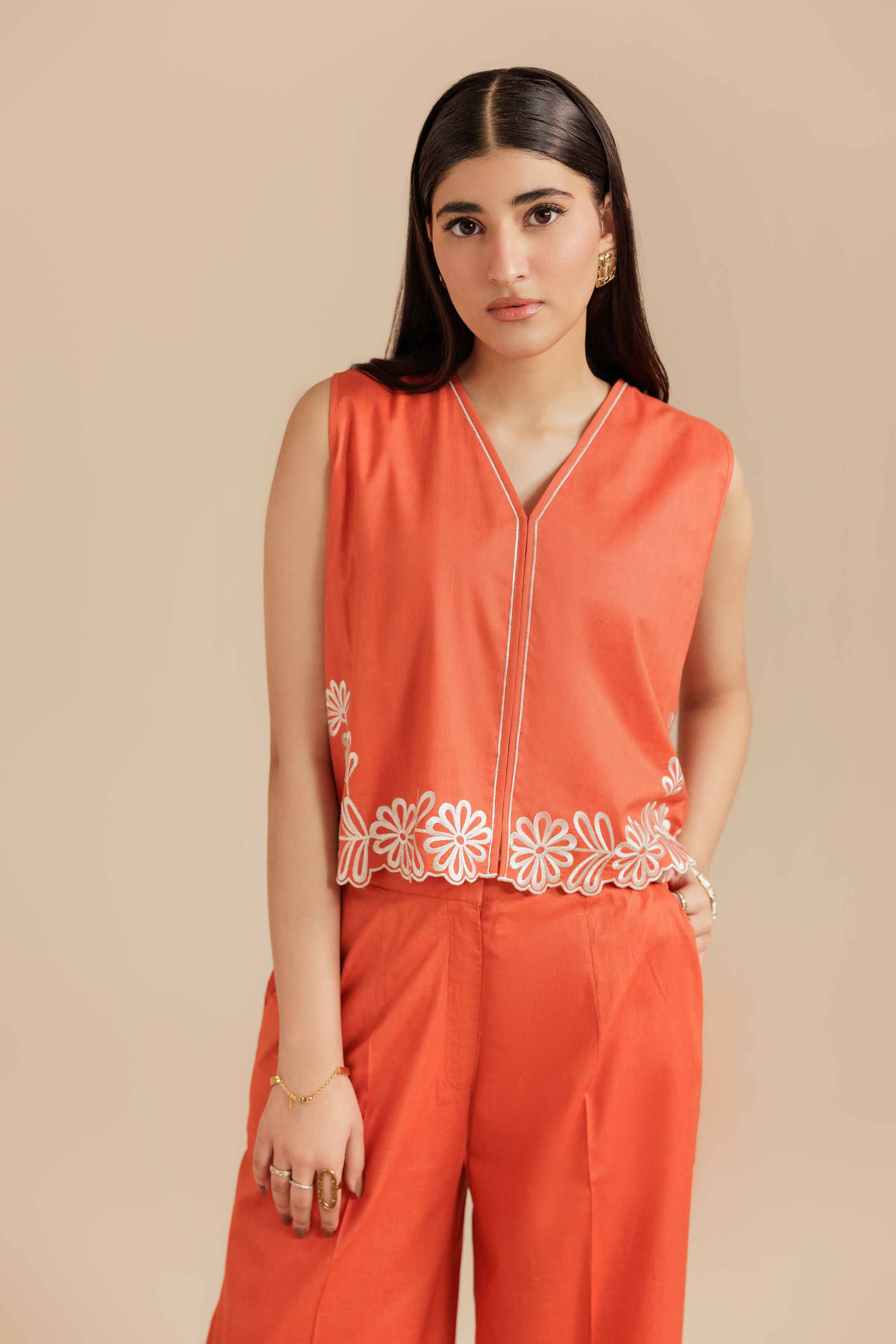NISHATUAE - Rust Embroidered Cambric 2-piece Ready to wear Dress