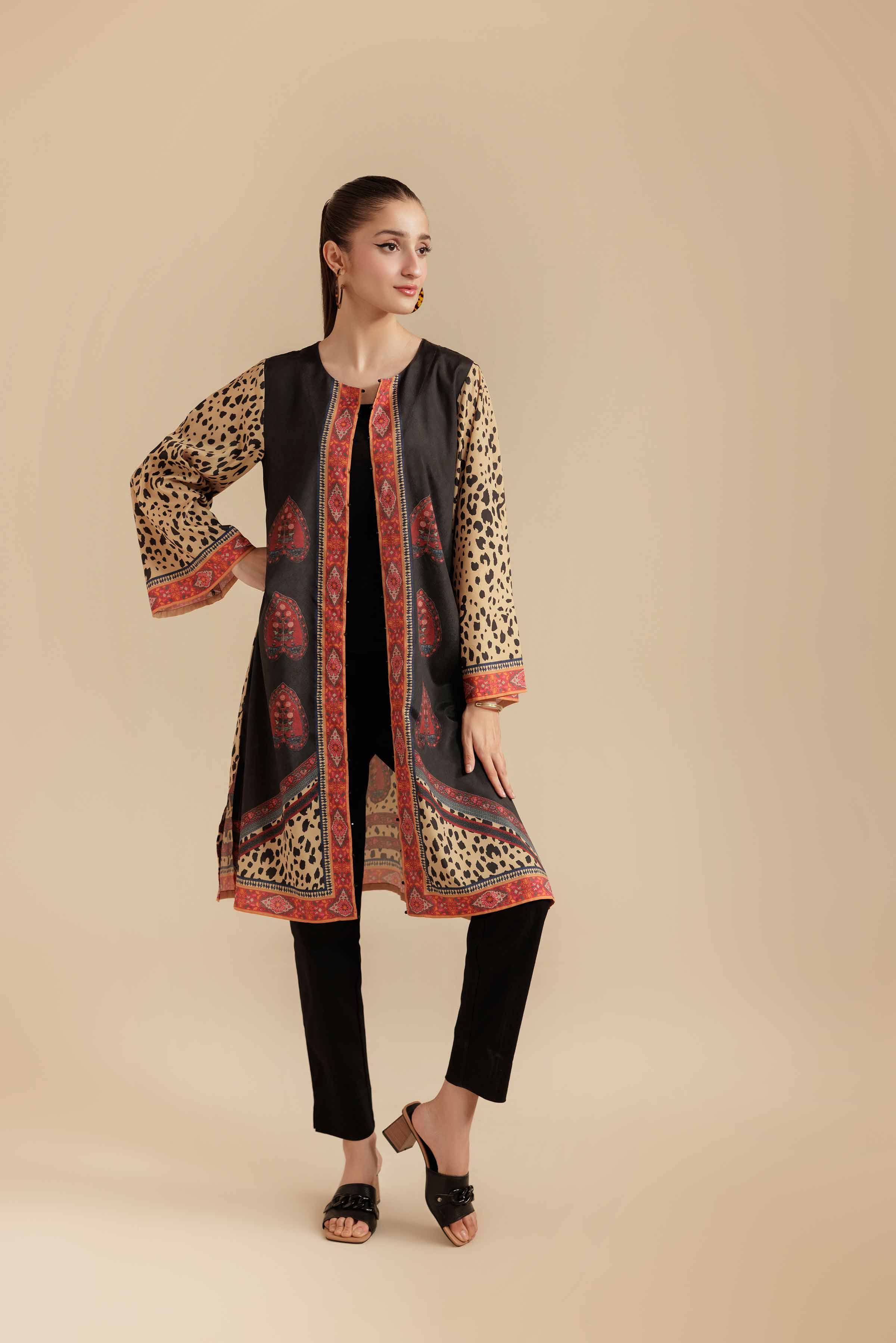 NISHATUAE - Black Printed Silk Ready to wear Jacket