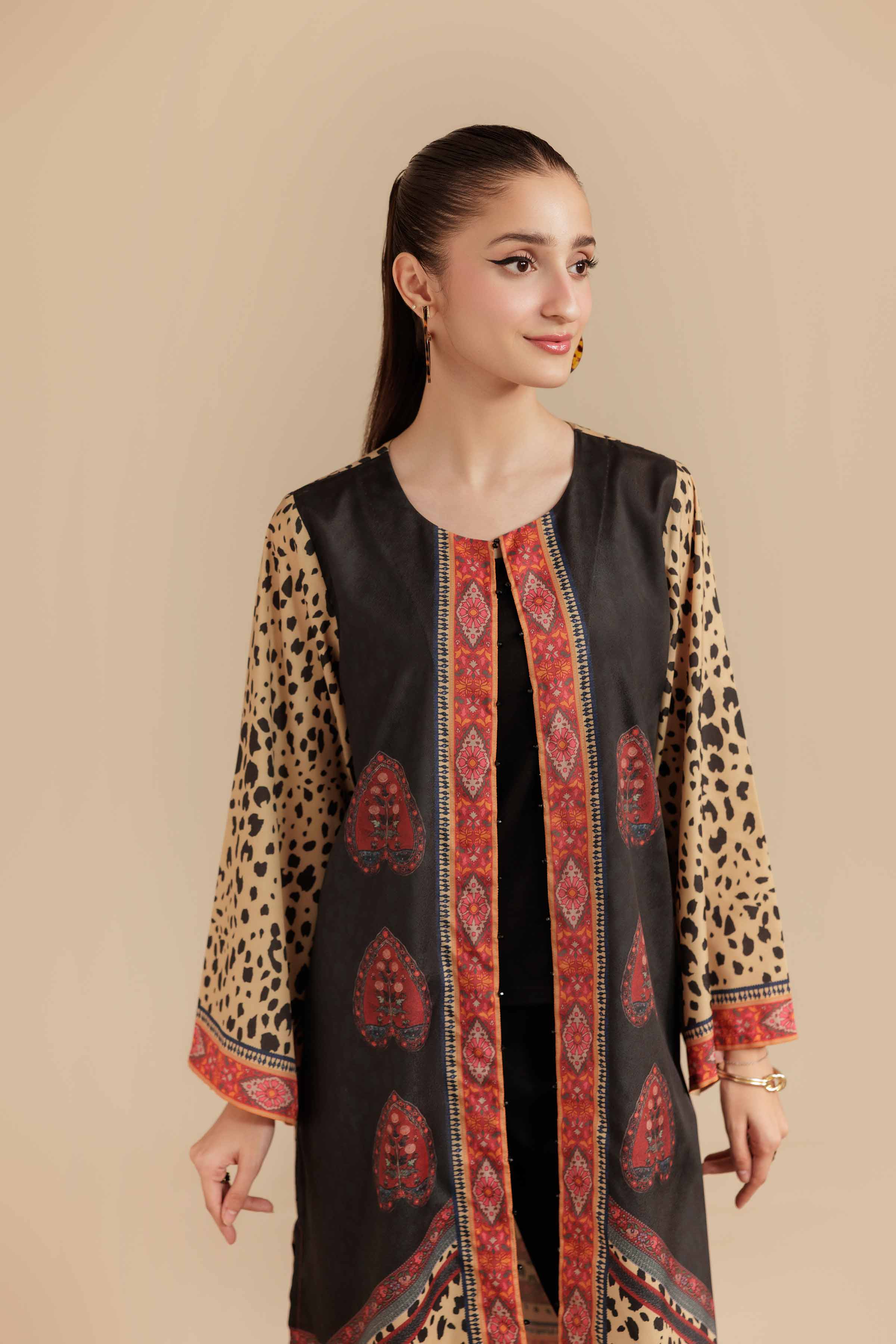 NISHATUAE - Black Printed Silk Ready to wear Jacket