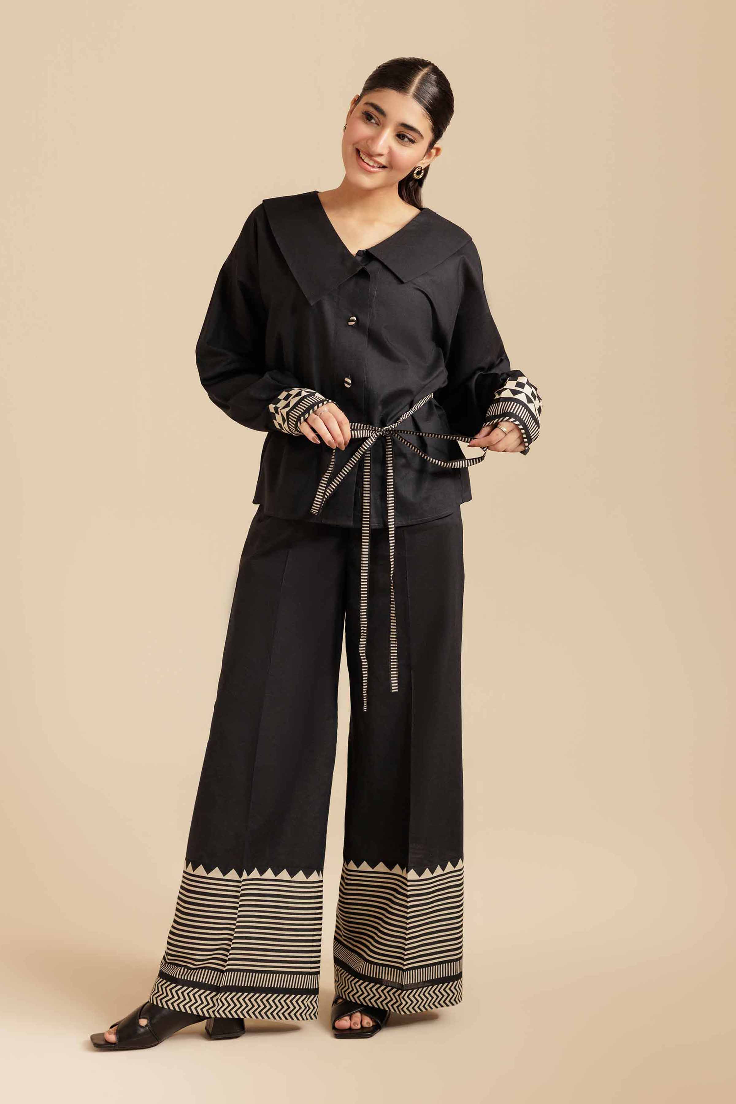 NISHATUAE - Black Printed Cambric 2-piece Ready to wear Dress