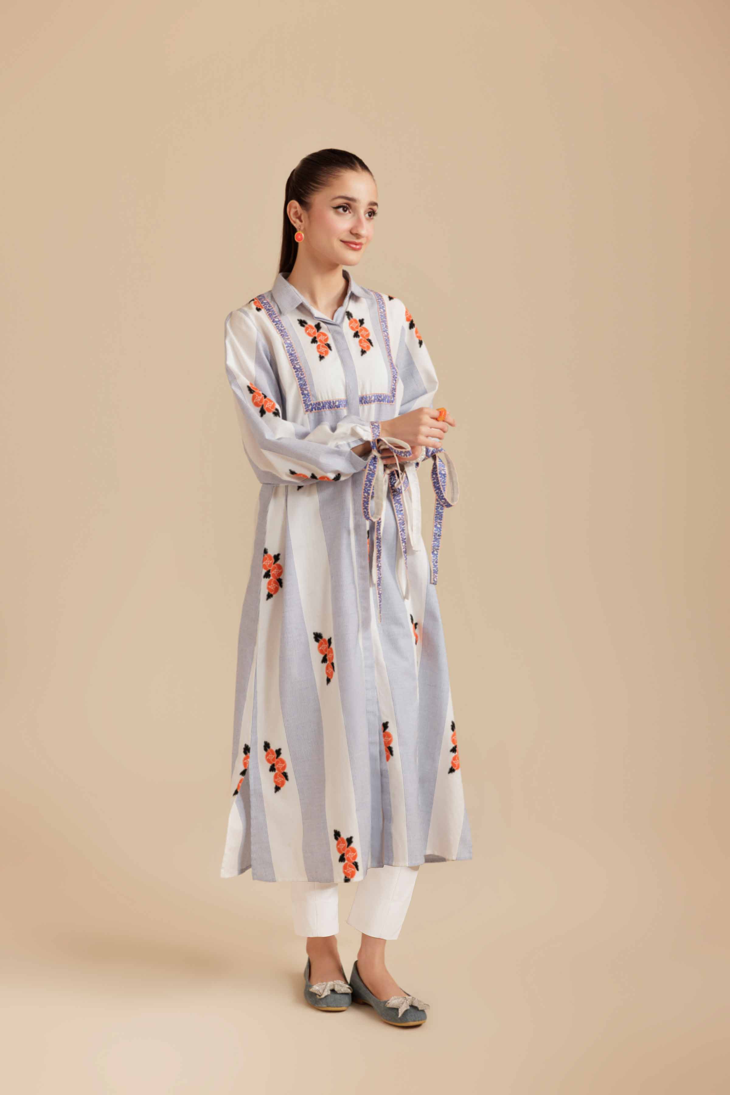 NISHATUAE - White Embroidered Cotton Ready to wear Dress