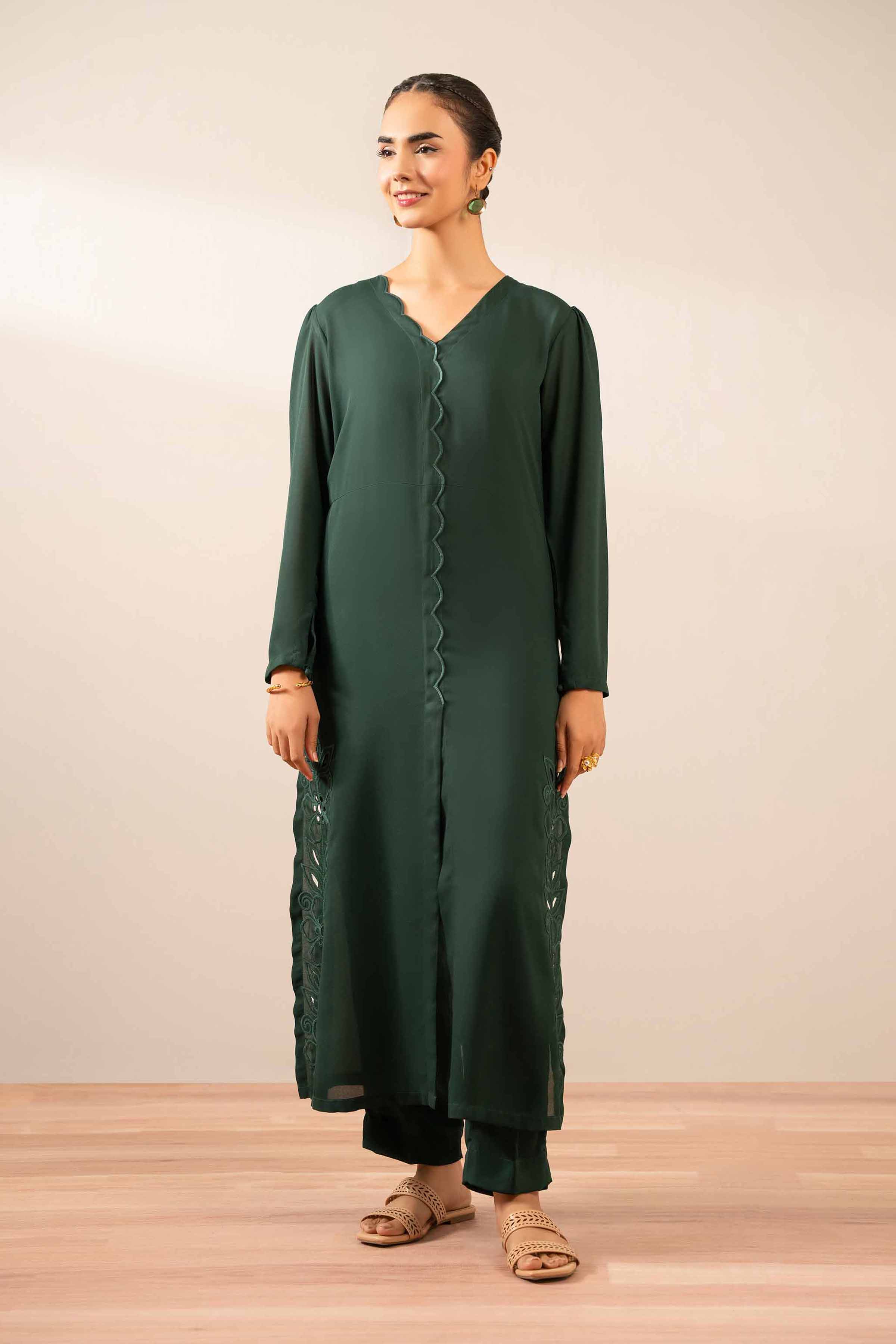 NISHATUAE - Green Embroidered Georgette 2-piece Ready to wear Dress