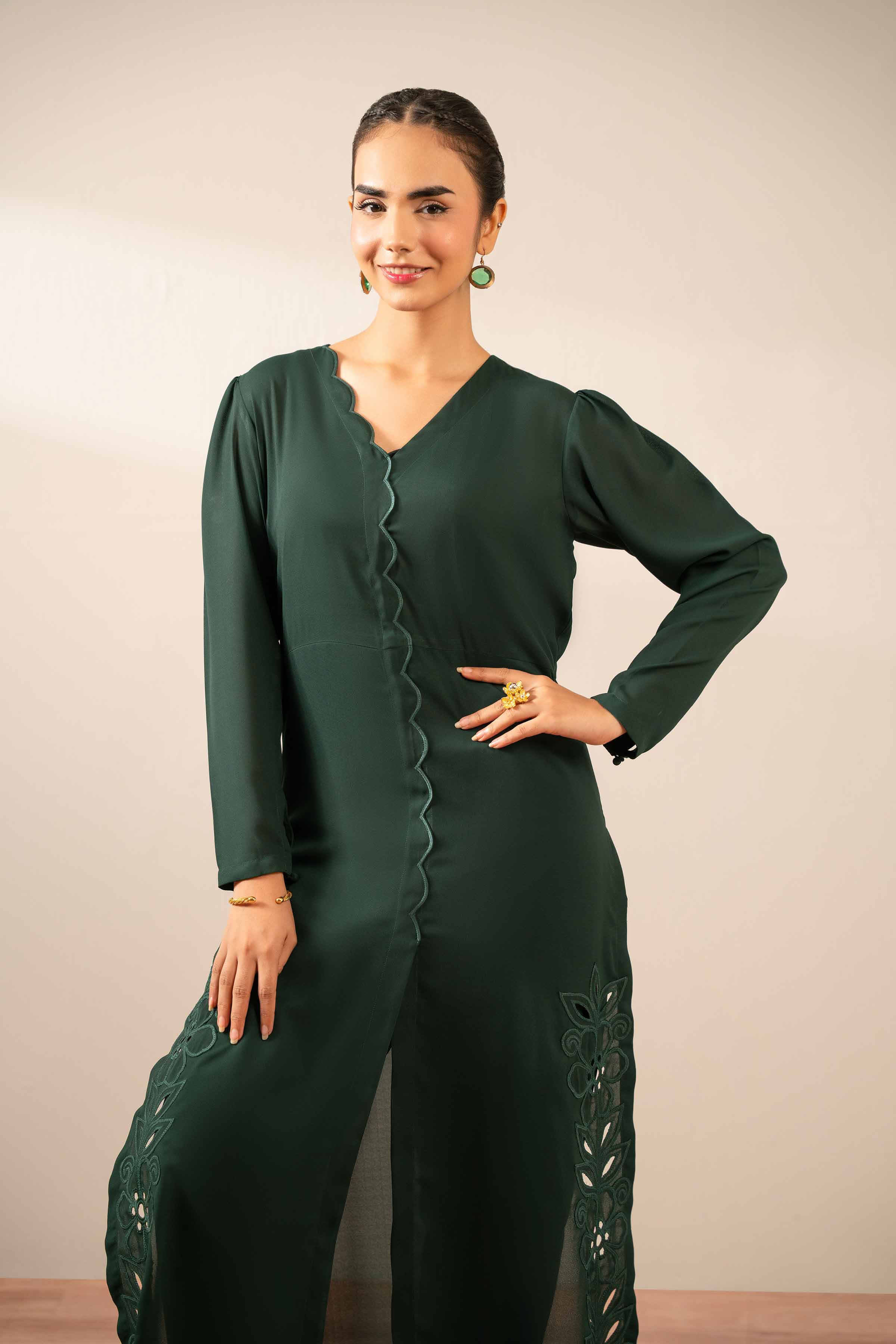 NISHATUAE - Green Embroidered Georgette 2-piece Ready to wear Dress