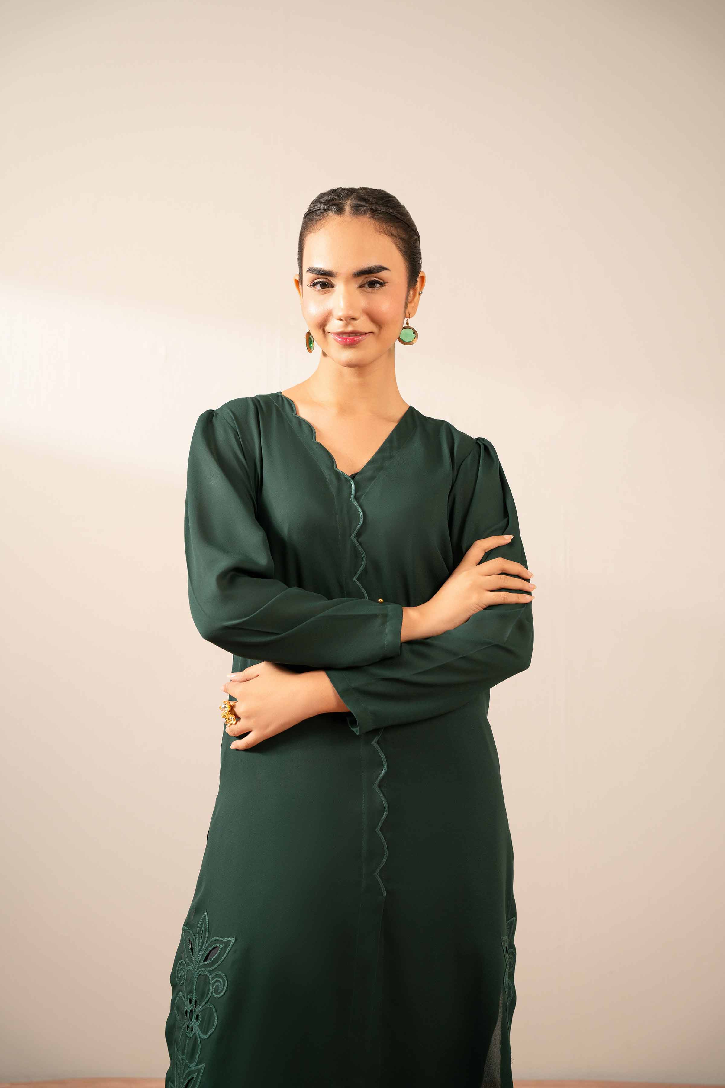 NISHATUAE - Green Embroidered Georgette 2-piece Ready to wear Dress