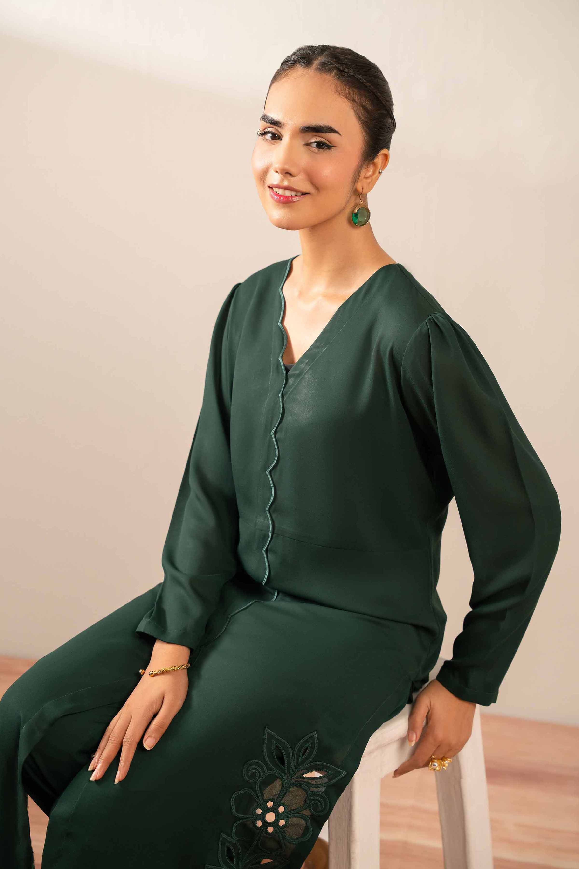 NISHATUAE - Green Embroidered Georgette 2-piece Ready to wear Dress