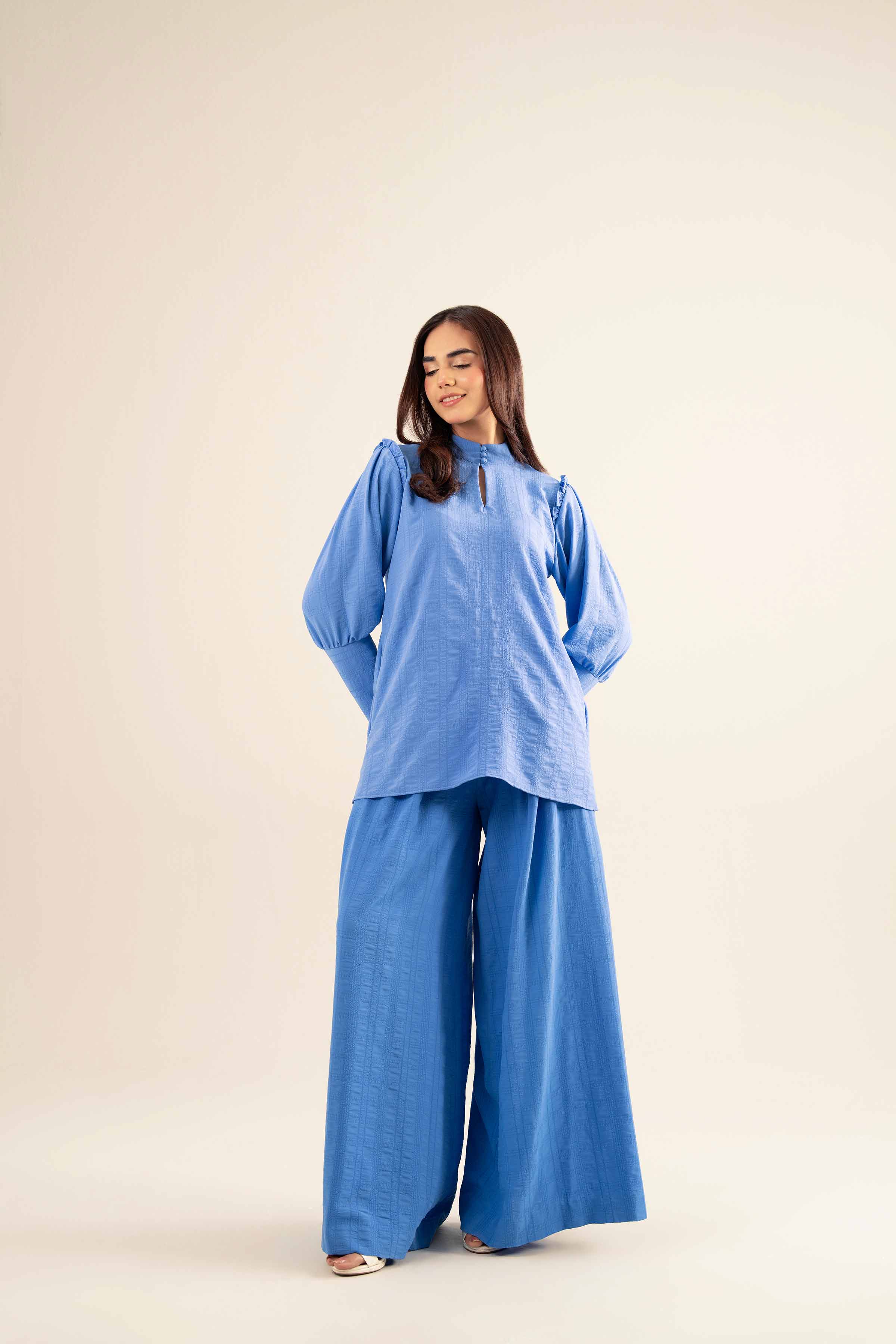 NISHATUAE - Blue Solids Cotton 2-piece Ready to wear Dress
