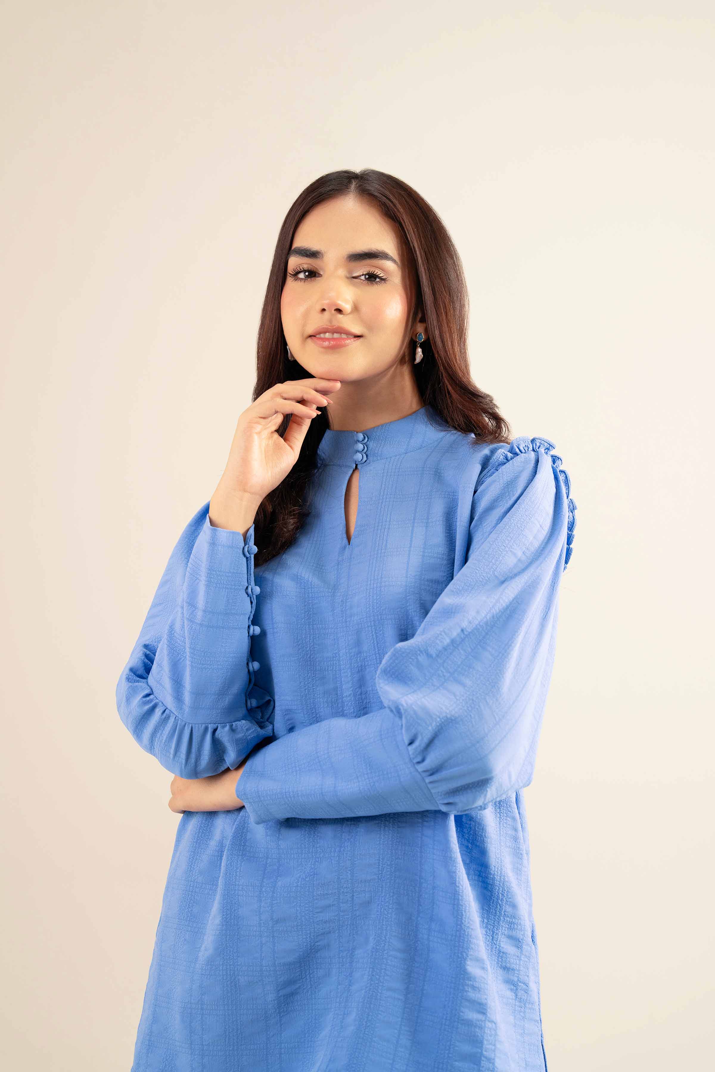 NISHATUAE - Blue Solids Cotton 2-piece Ready to wear Dress