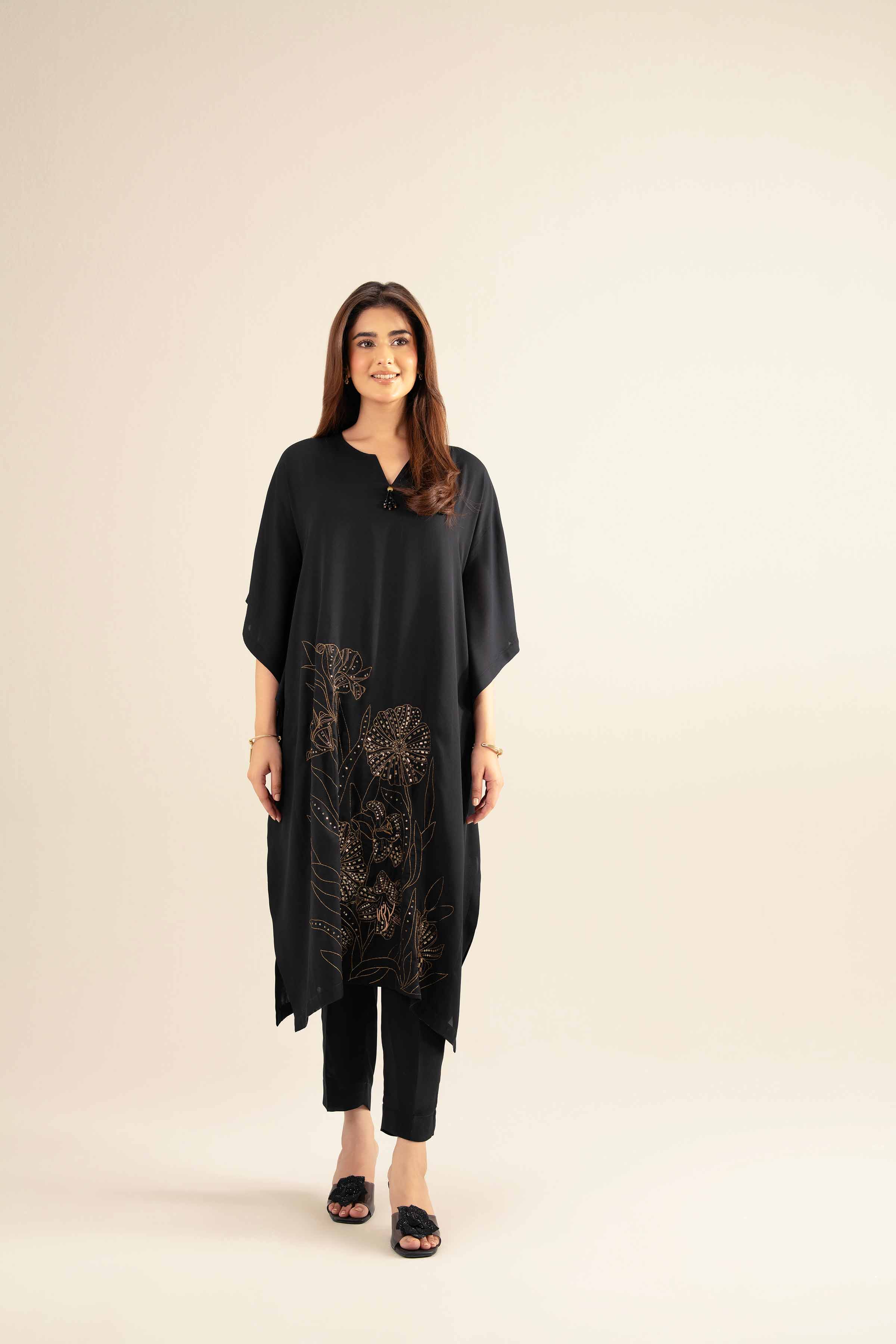 NISHATUAE - Black Embroidered Georgette 2-piece Ready to wear Dress