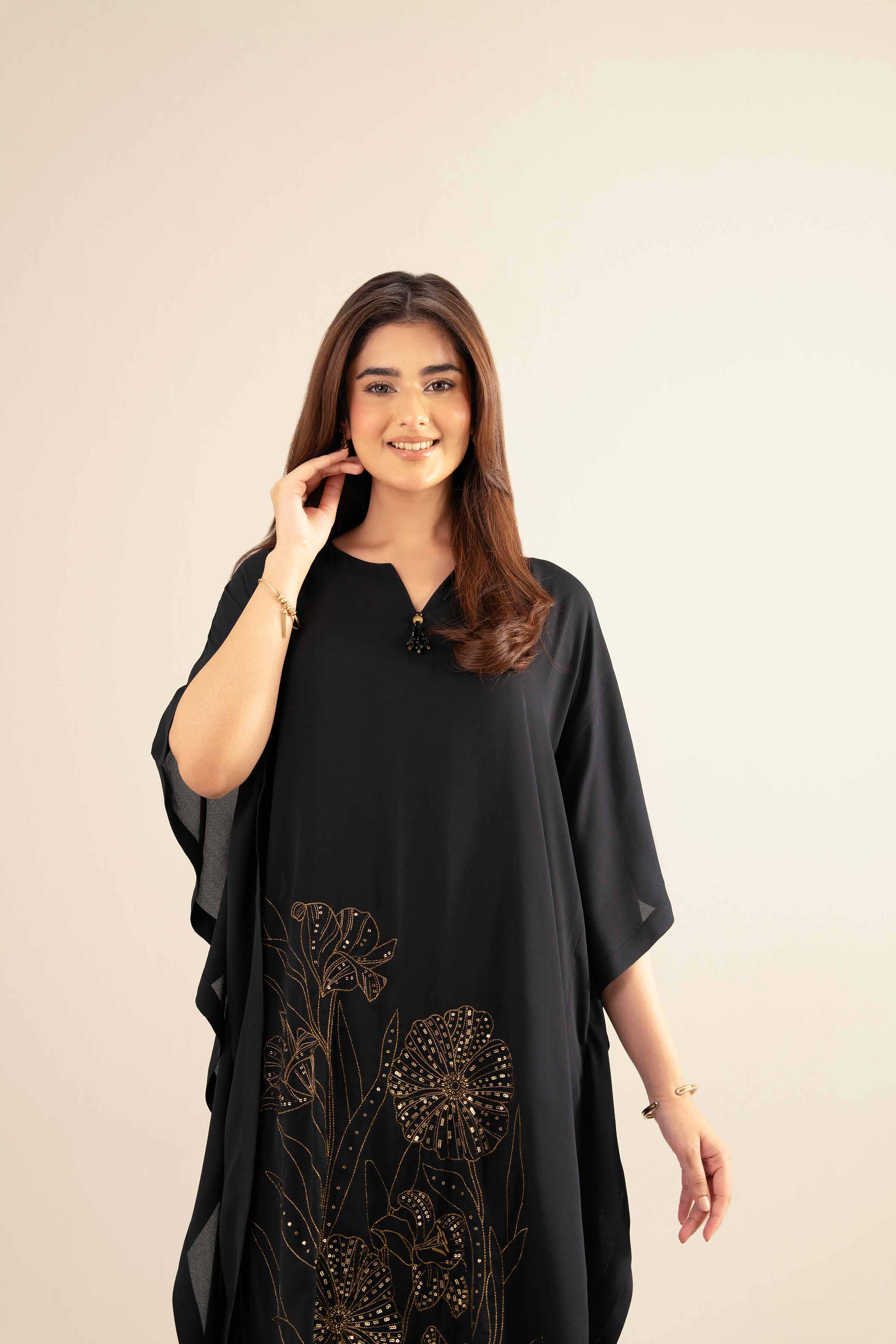 NISHATUAE - Black Embroidered Georgette 2-piece Ready to wear Dress