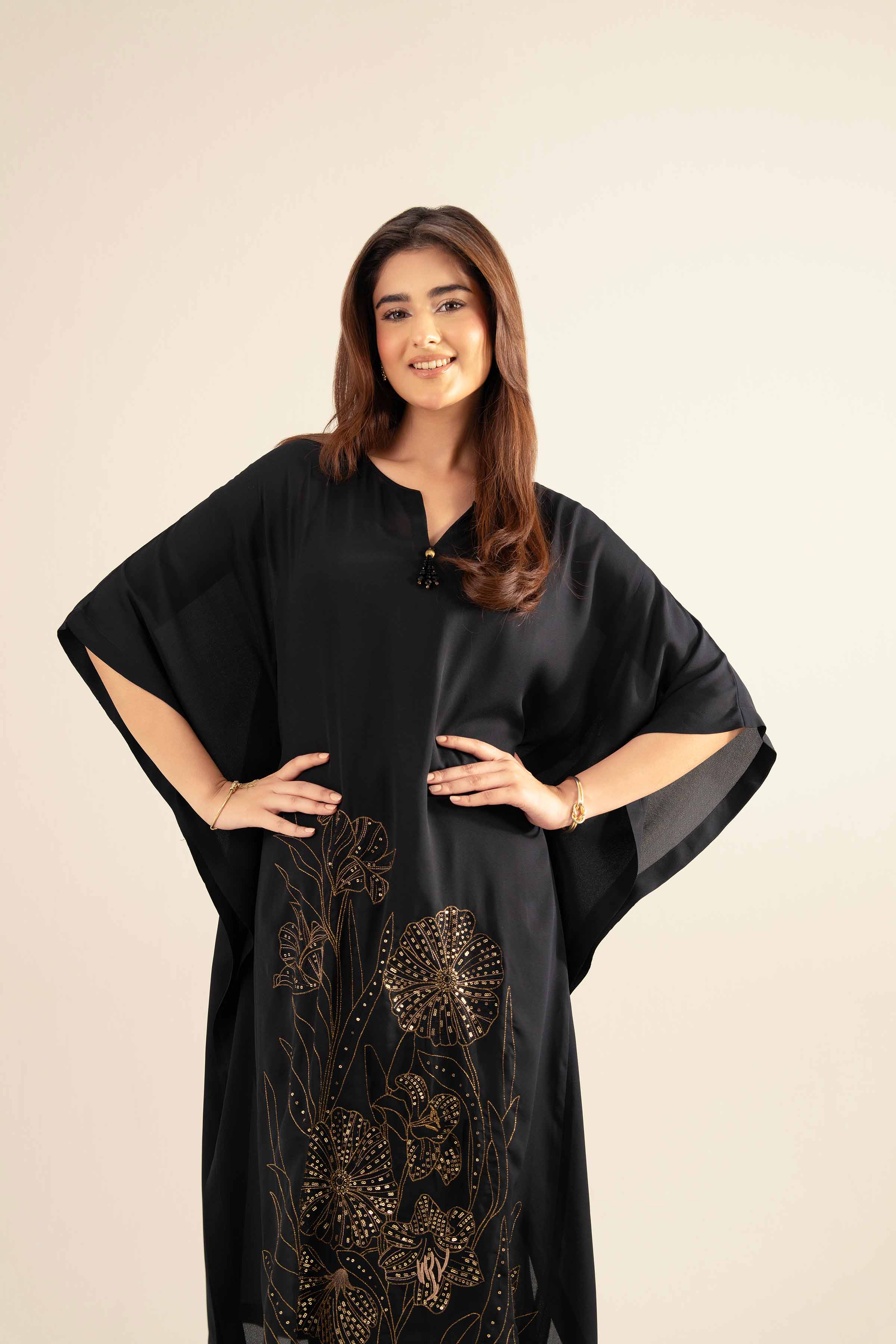 NISHATUAE - Black Embroidered Georgette 2-piece Ready to wear Dress