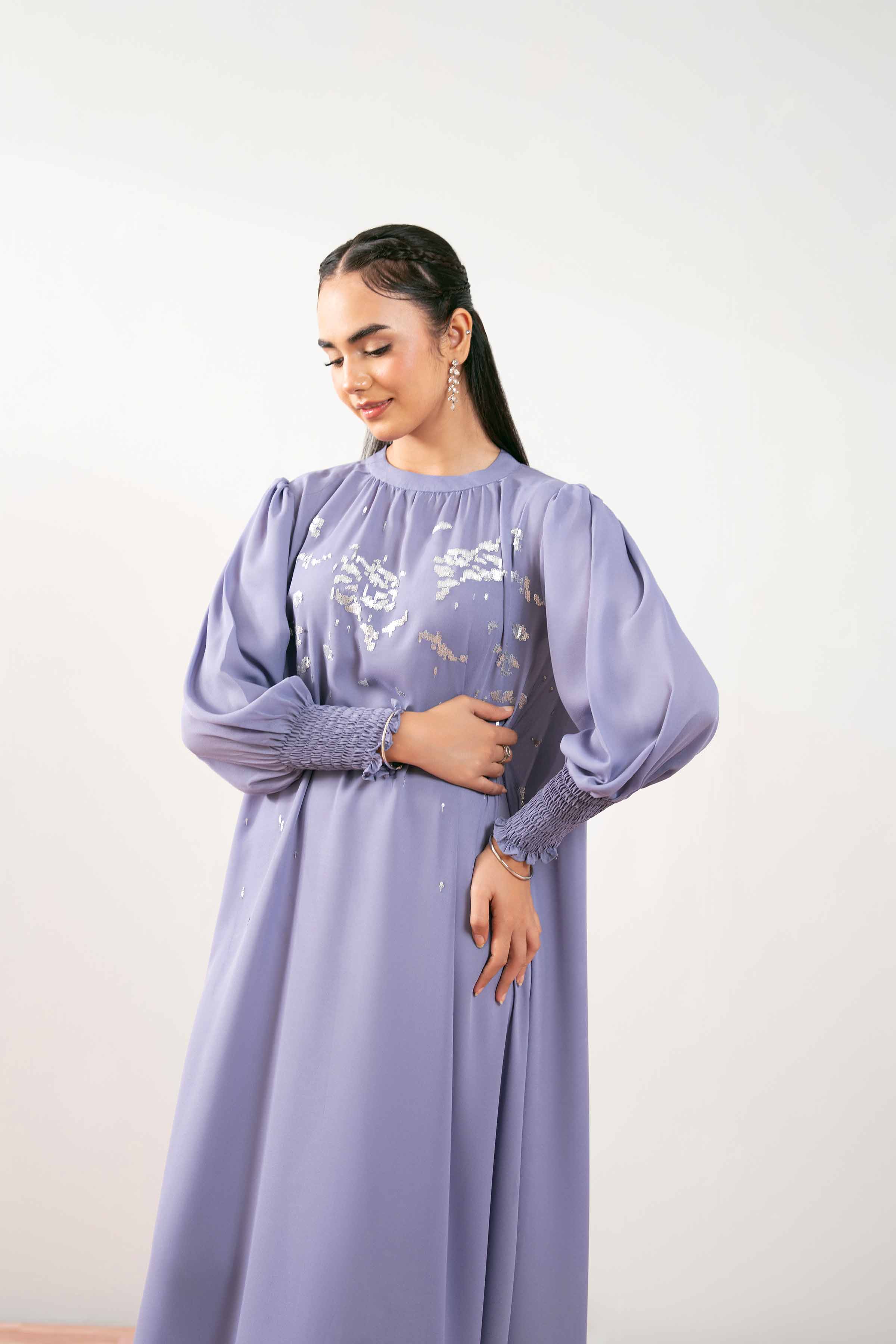 NISHATUAE - Purple Embroidered Georgette Ready to wear Dress