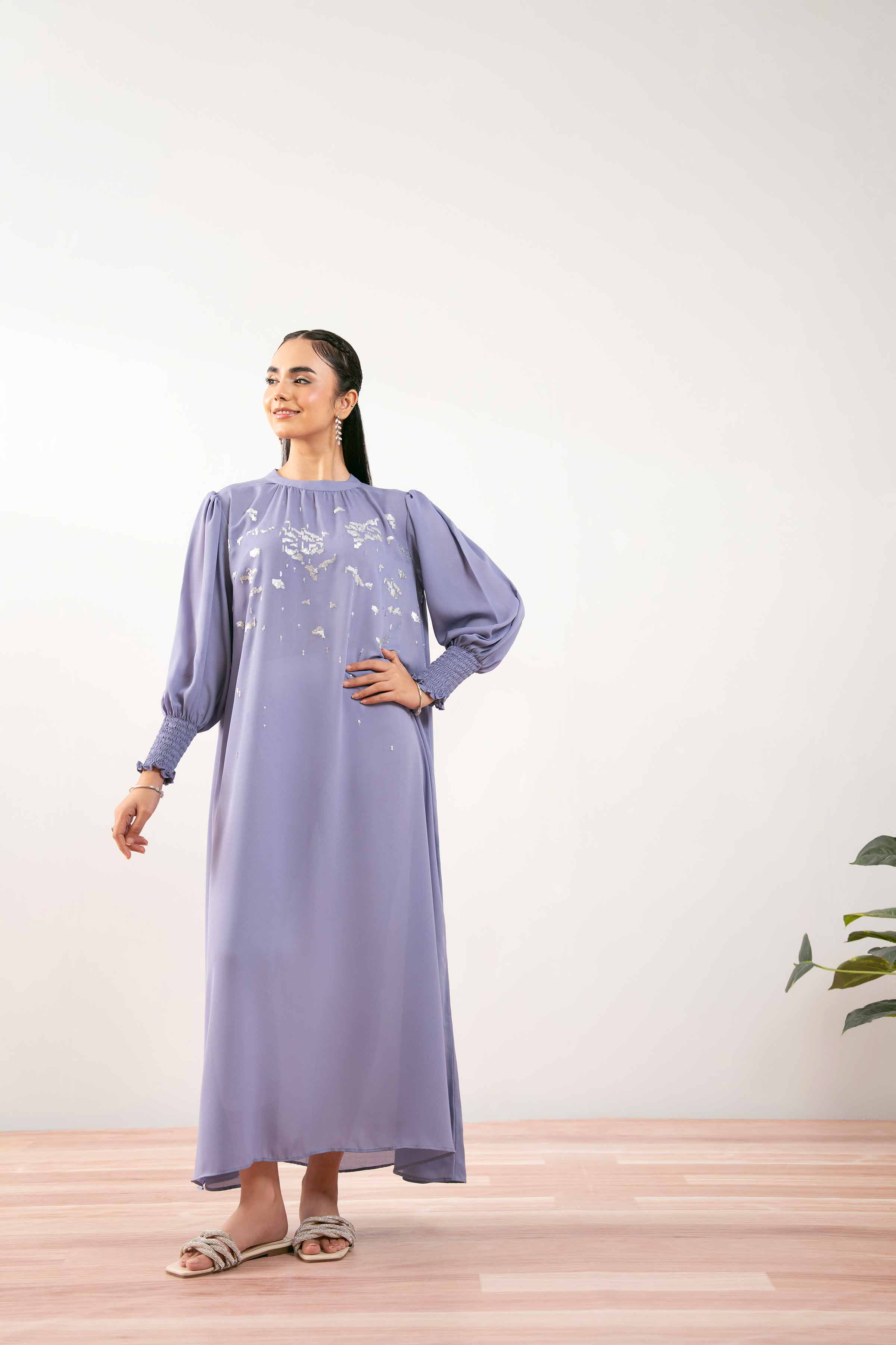 NISHATUAE - Purple Embroidered Georgette Ready to wear Dress